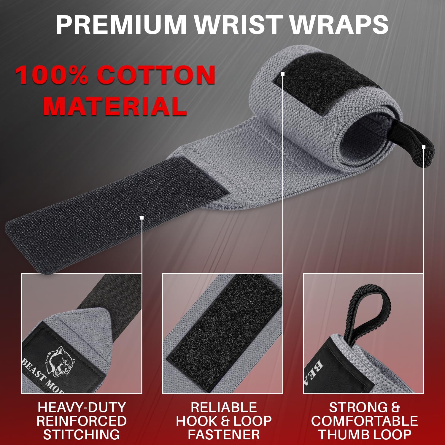 Wrist Wraps – Queen of Lifts – Gray – 12 - image 3