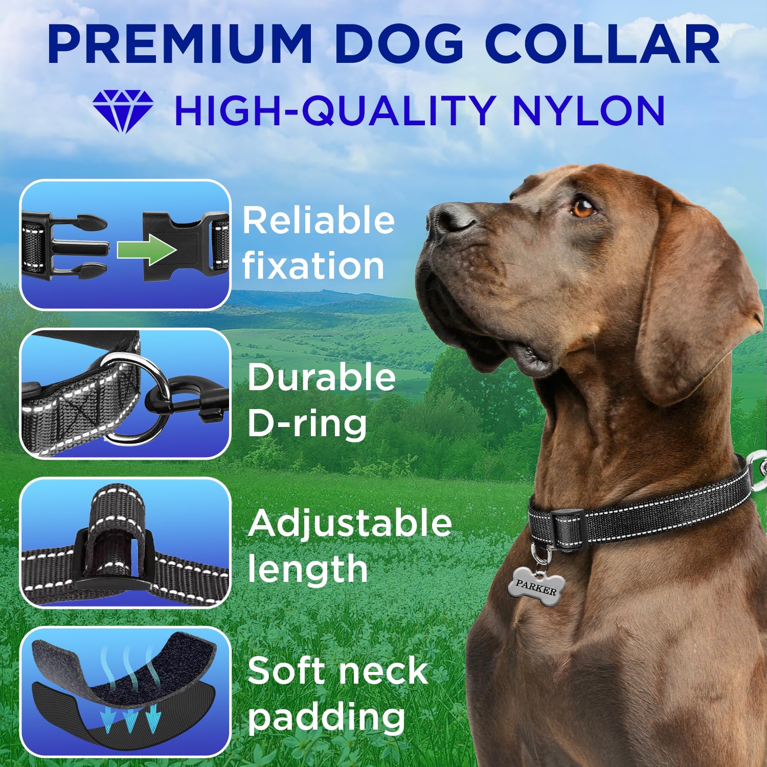 Reflective Dog Collar - 1  1/4" - S - Black - image 2