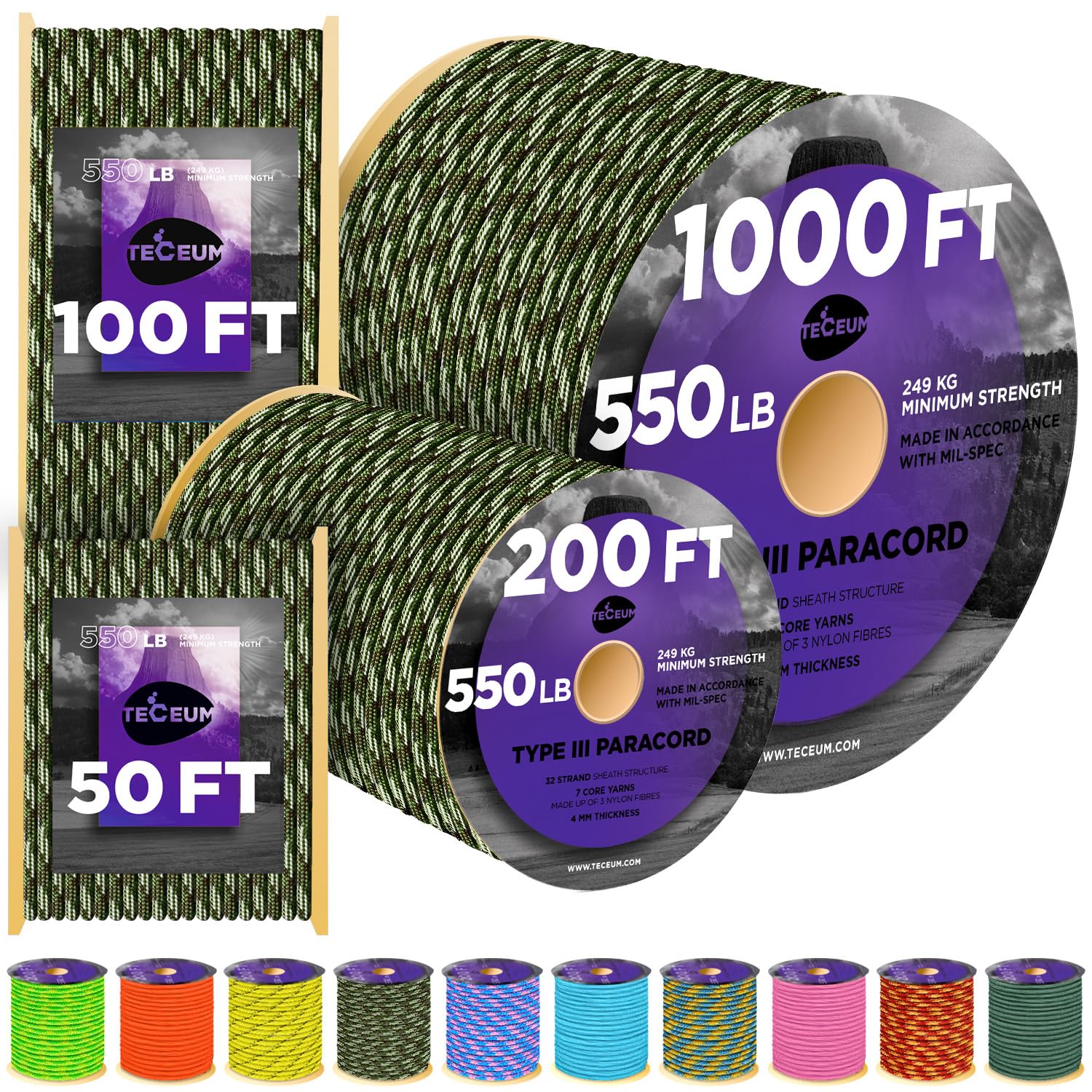 Paracord III 550 Army Green Camo – 50 ft - image 1