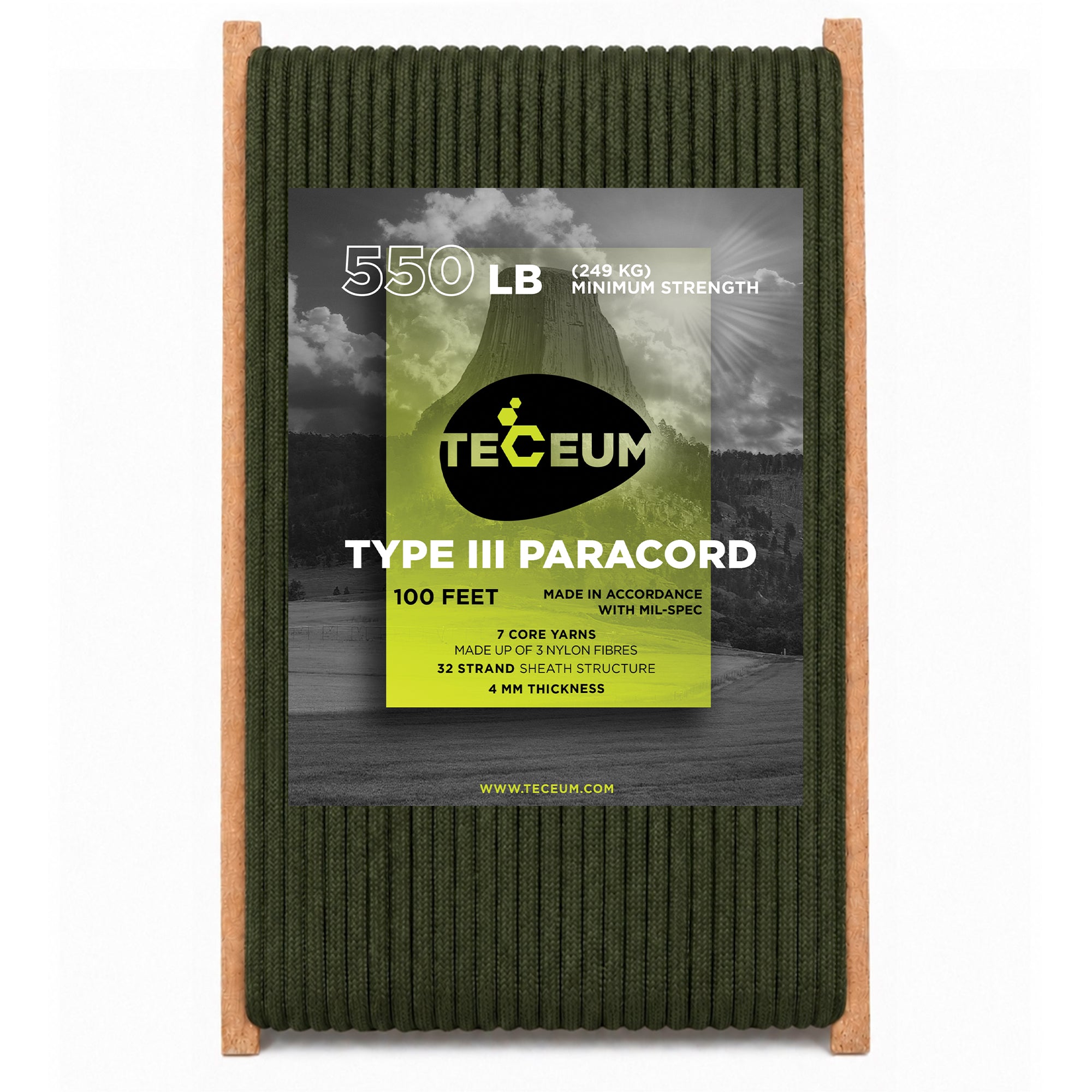 Paracord III 550 Army Green – 100 ft - image 1