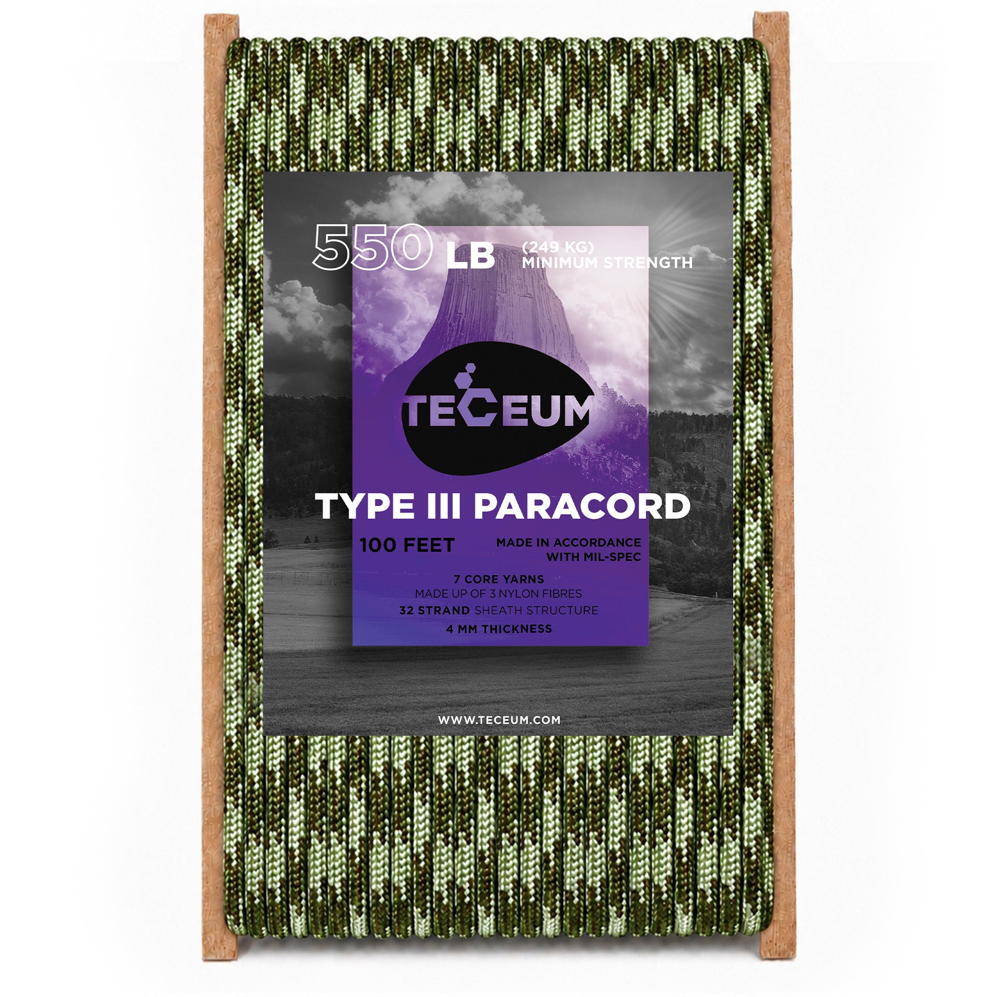 Paracord III 550 Army Green Camo – 100 ft - image 1