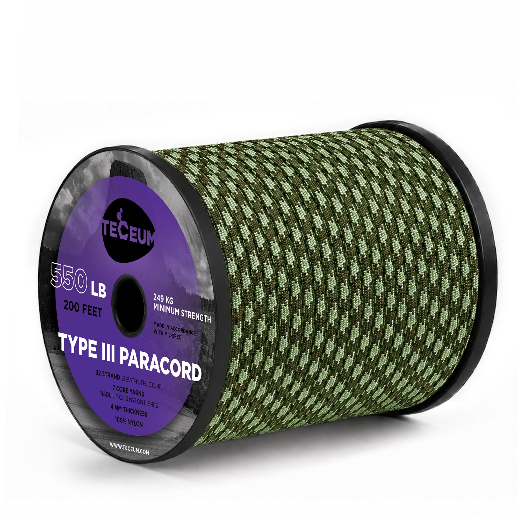 Paracord III 550 Army Green Camo – 200 ft - image 1