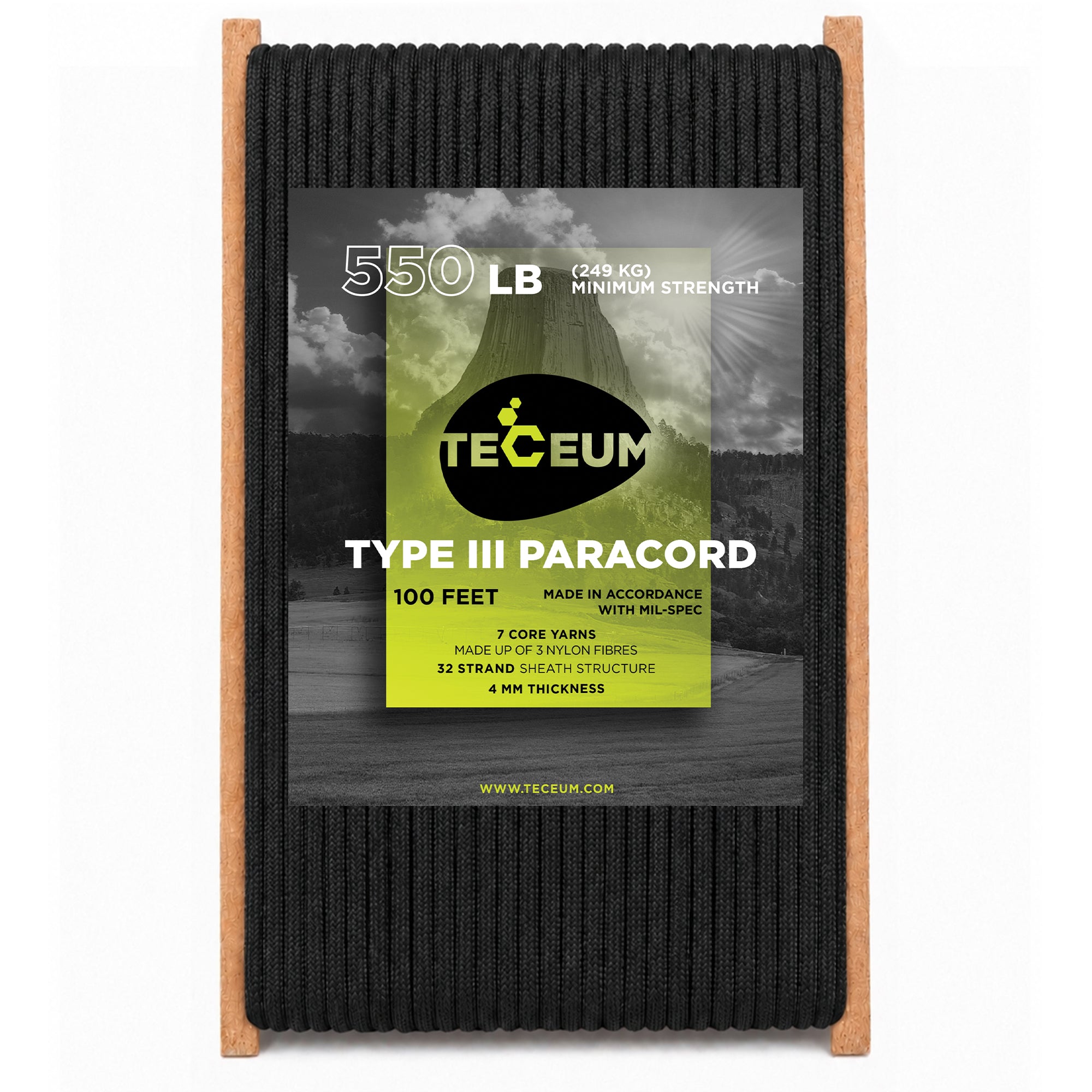 Paracord III 550 Black – 100 ft - image 1