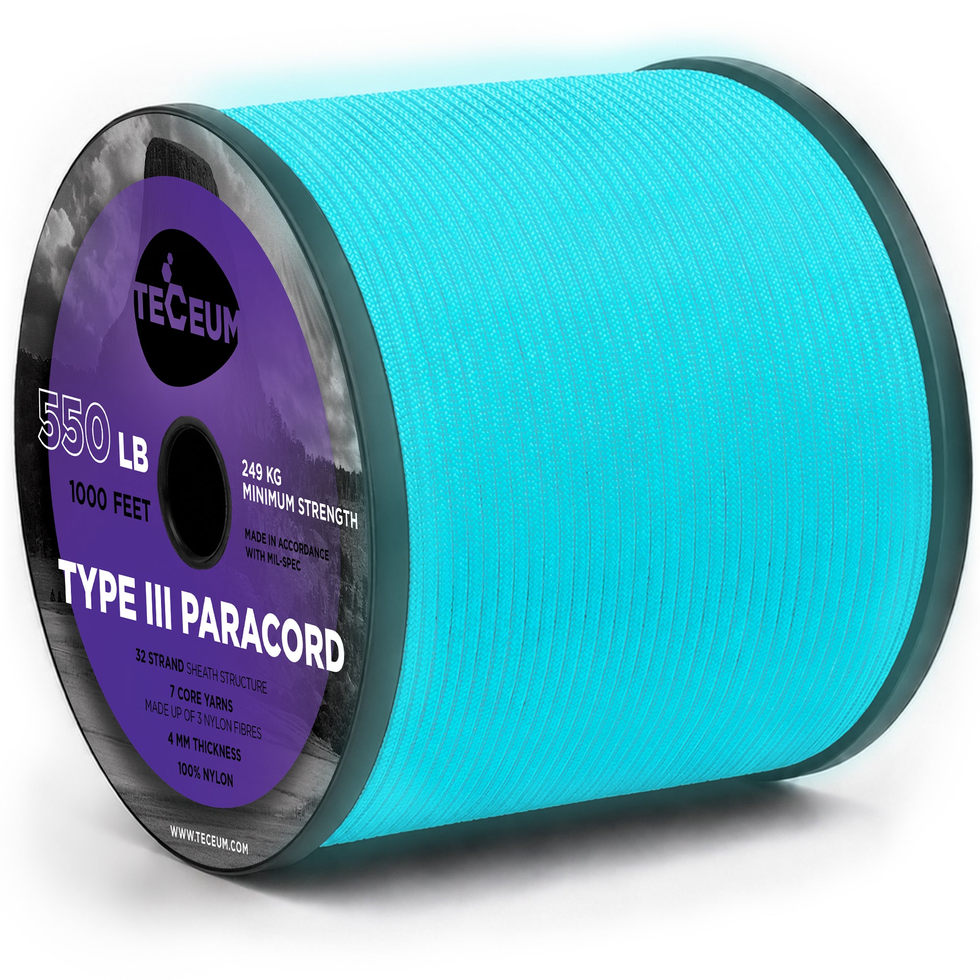 Paracord III 550 Blue - Glow in the dark – 1000 ft - image 1