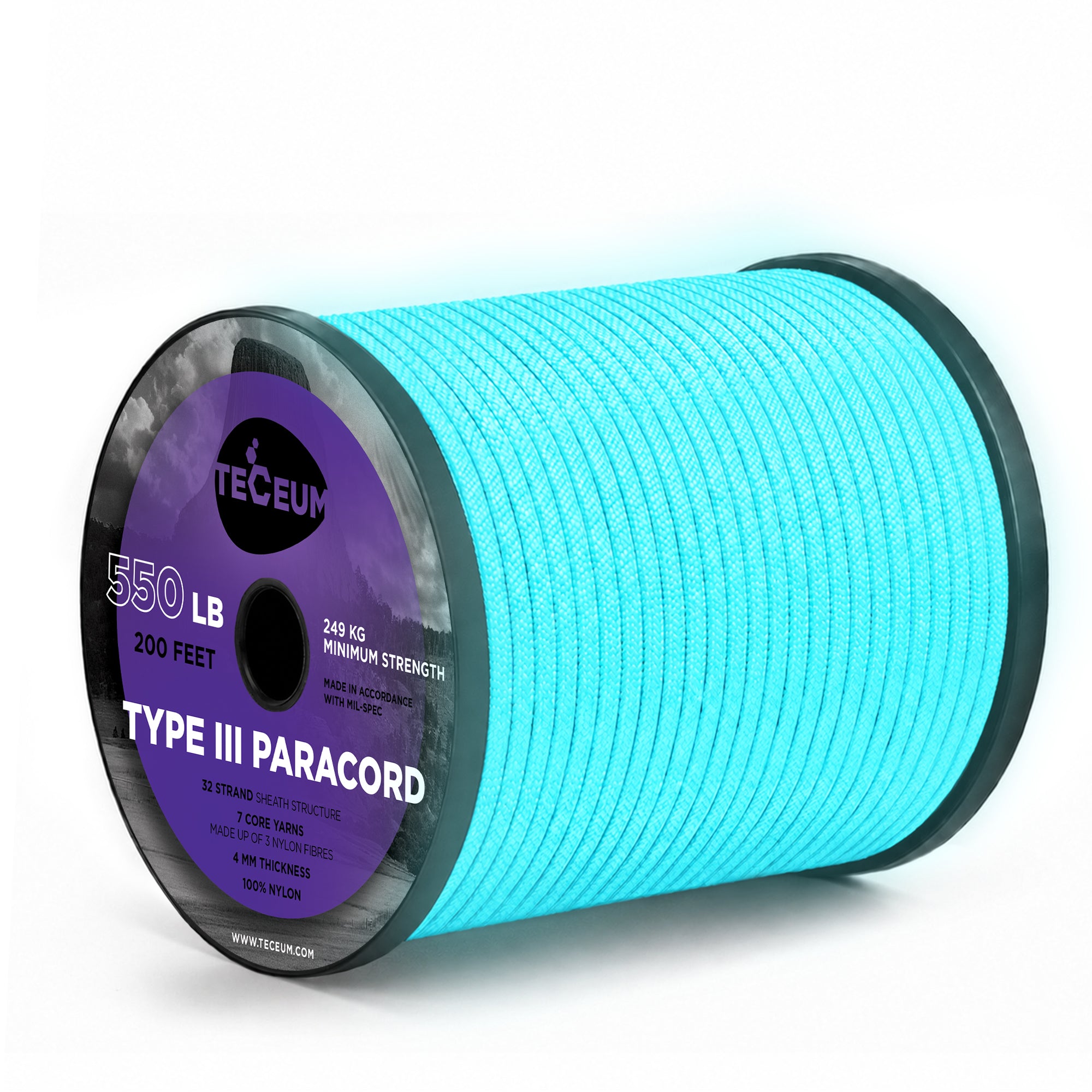 Paracord III 550 Blue - Glow in the dark – 200 ft - image 1