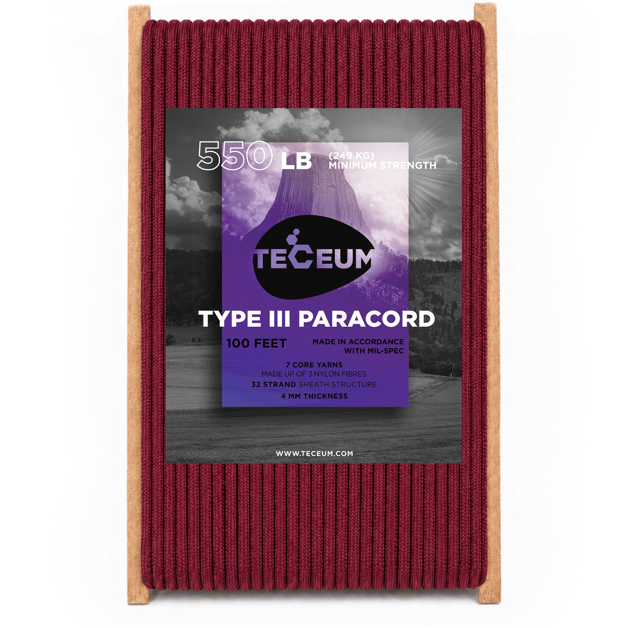 Paracord III 550 Burgundi – 100 ft - image 1