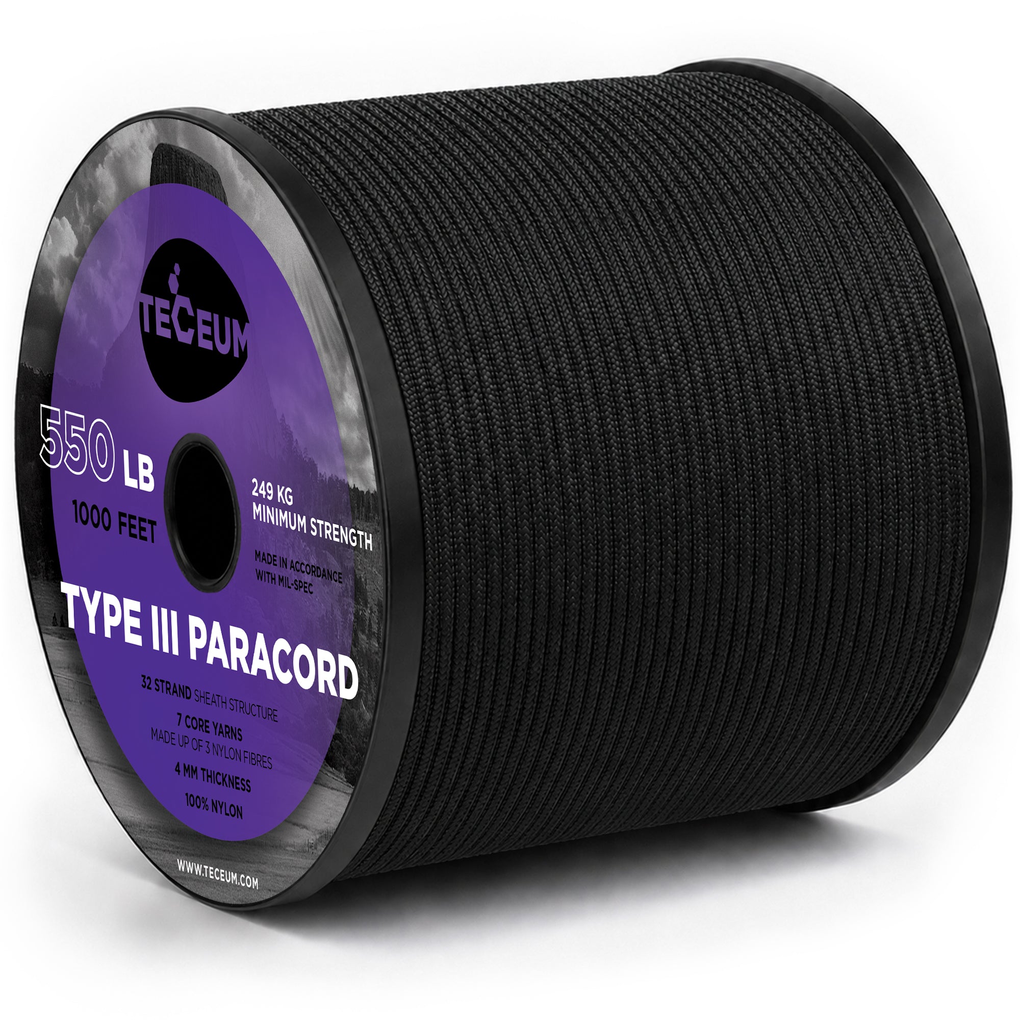 Paracord III 550 Black – 1000 ft - image 1