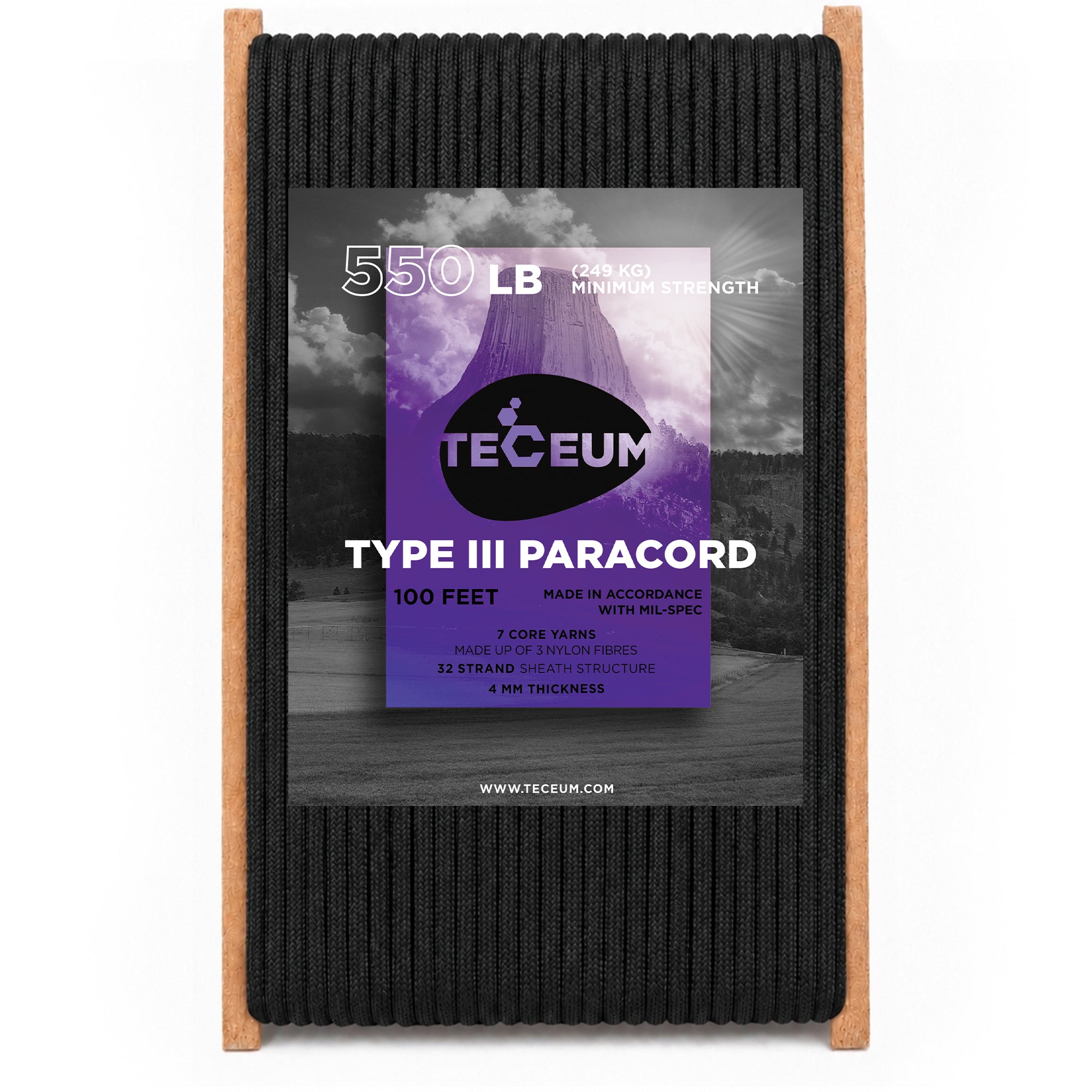 Paracord III 550 Black – 100 ft - image 1