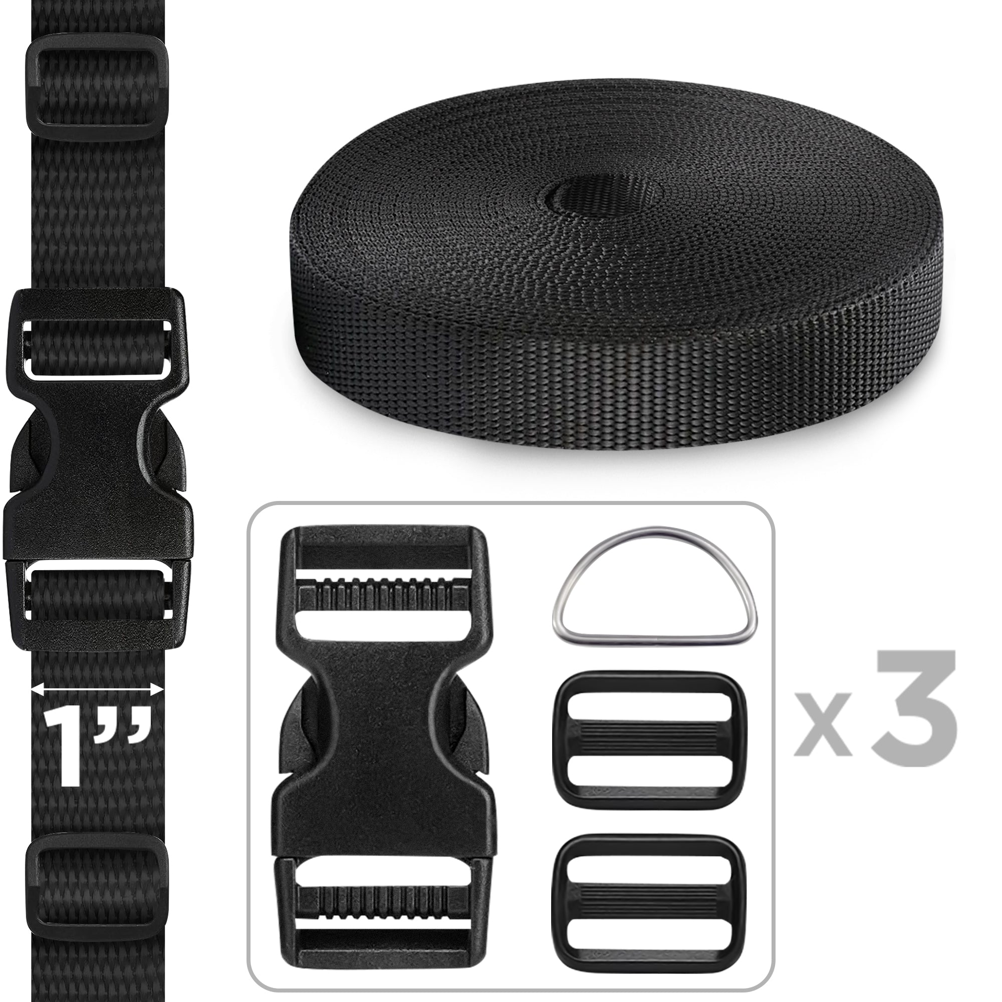 1" Buckles & Strap Kit – Black – 3 Yards - image 1