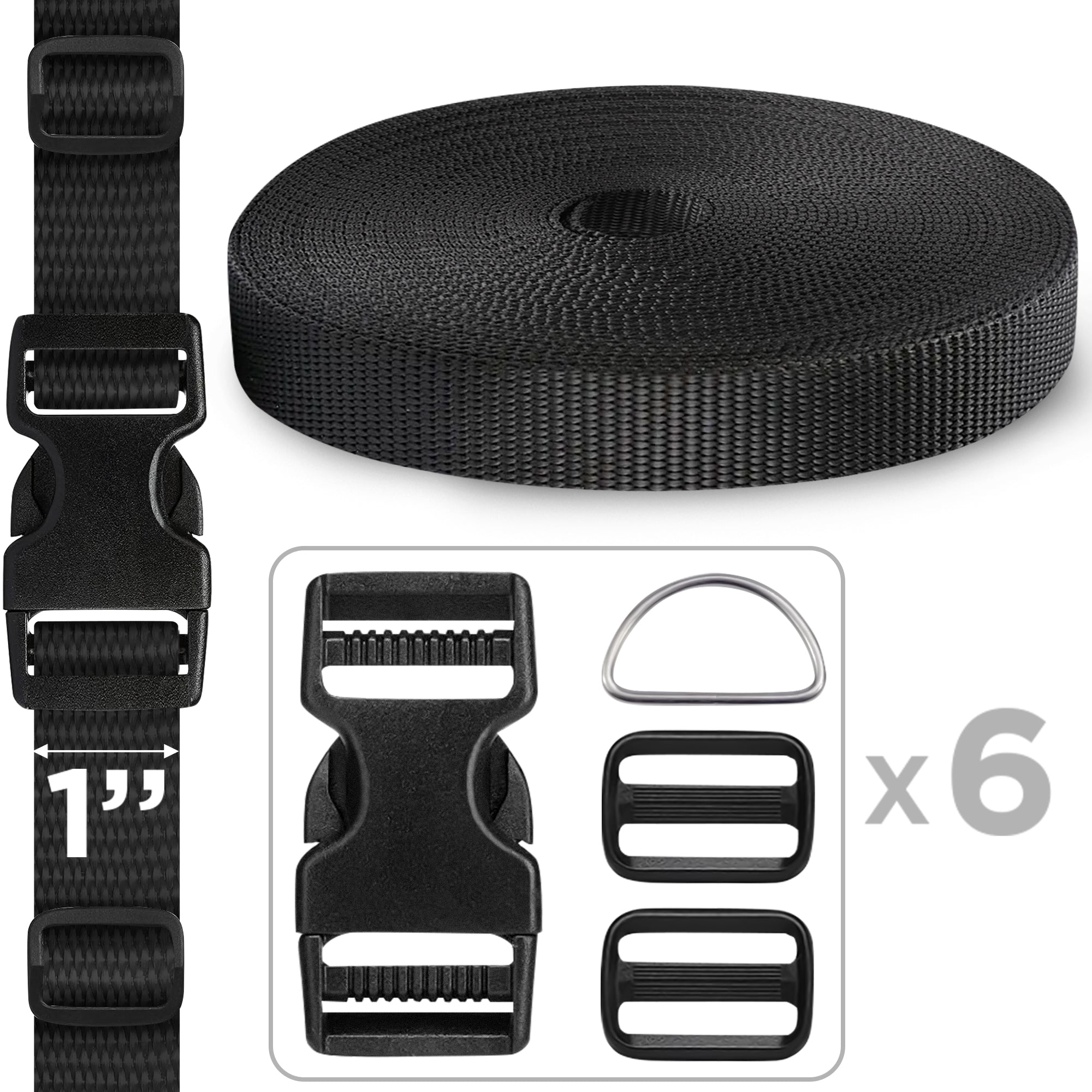 1" Buckles & Strap Kit – Black – 6 Yards - image 1