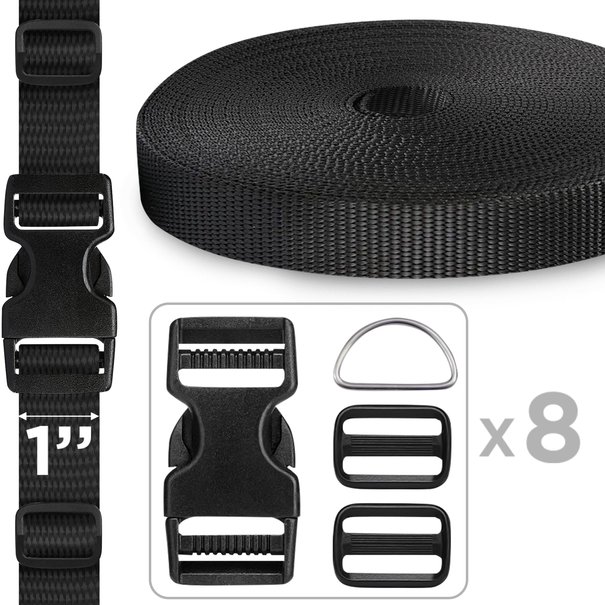1" Buckles & Strap Kit – Black – 10 Yards - image 1