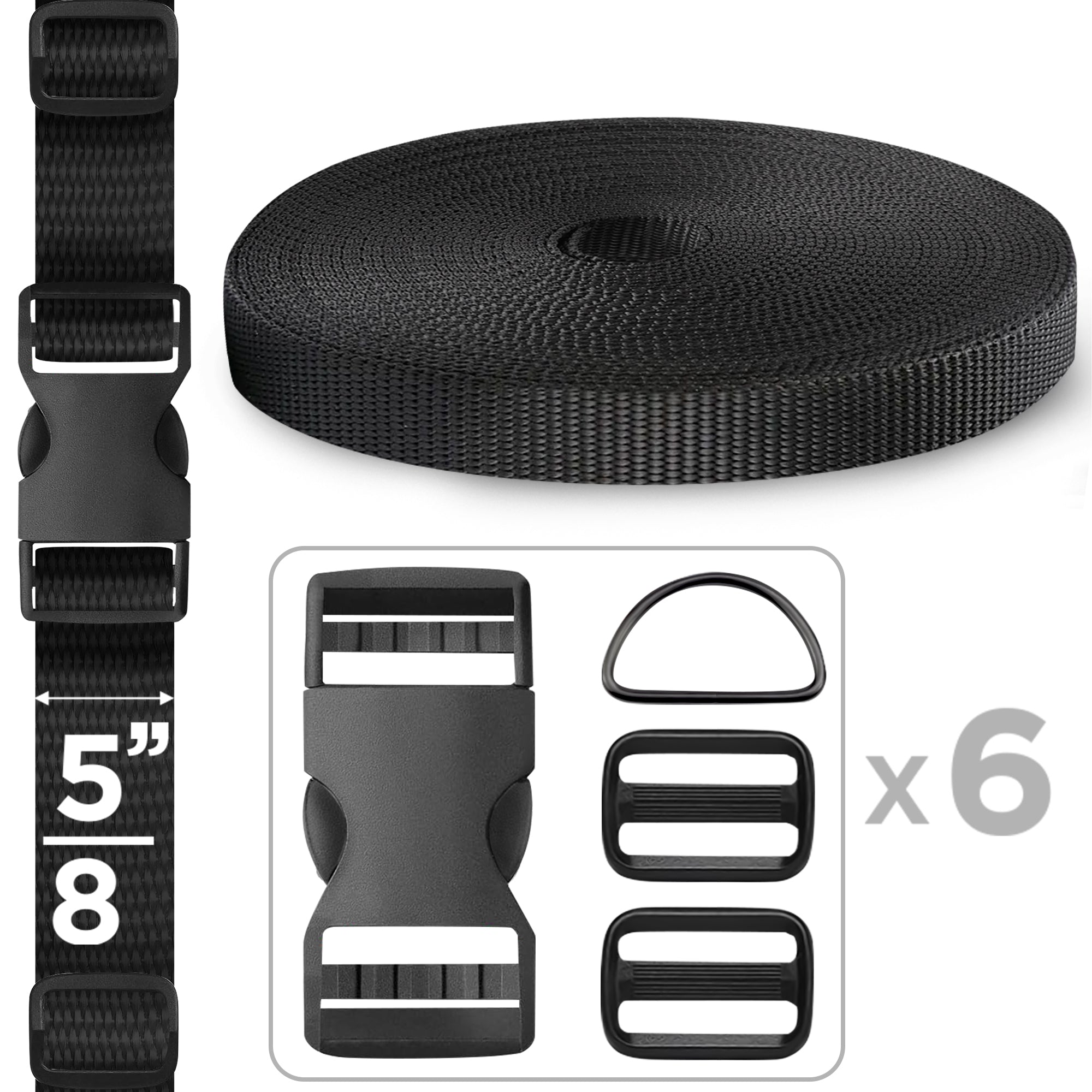 5/8" Buckles & Strap Kit – Black – 6 Yards - image 1