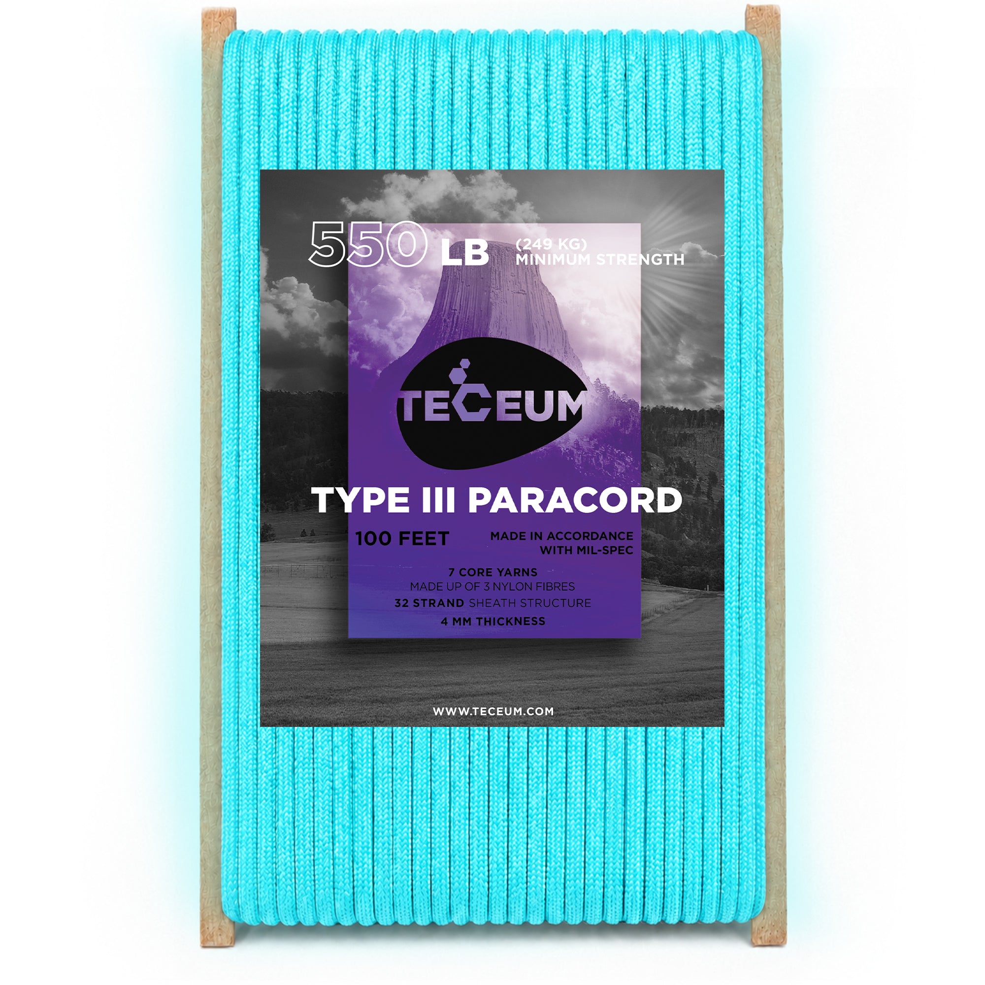 Paracord III 550 Blue - Glow in the dark – 100 ft - image 1