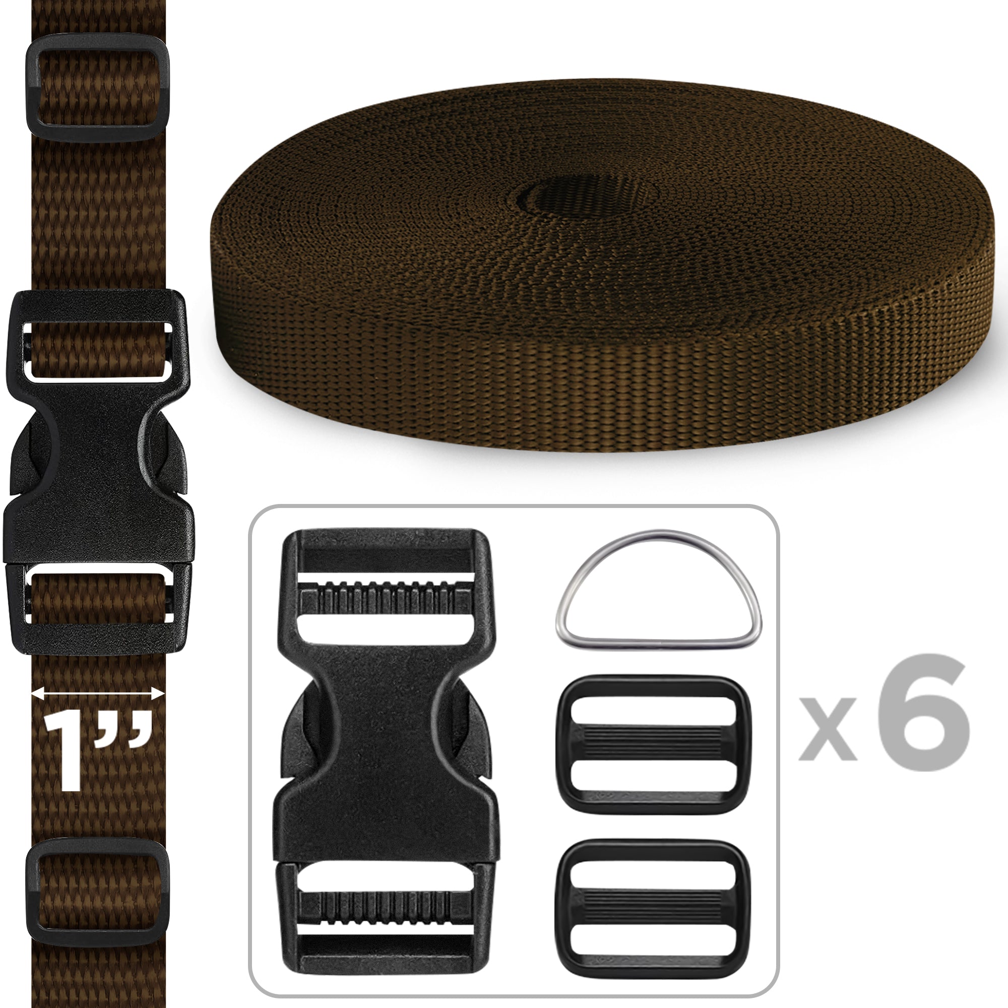 1" Buckles & Strap Kit – Brown – 6 Yards - image 1