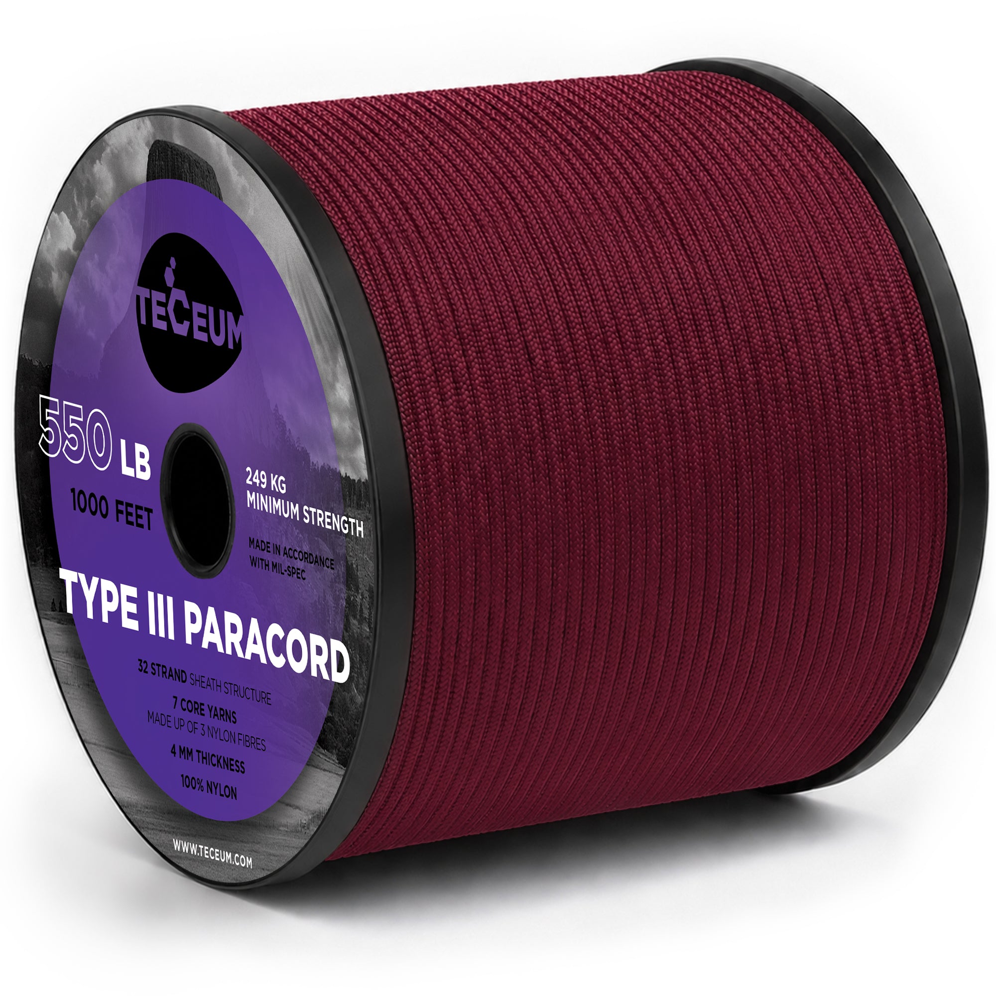 Paracord III 550 Burgundi – 1000 ft - image 1