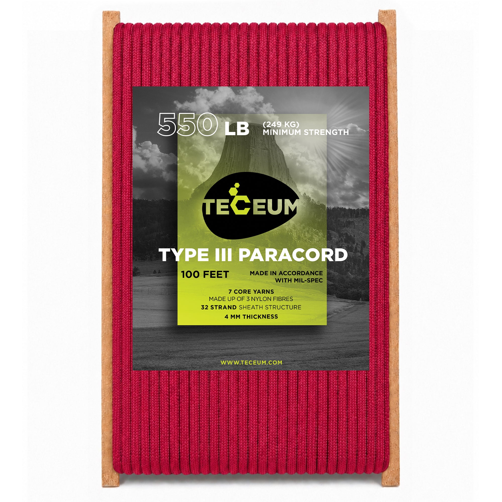 Paracord III 550 Crimson – 100 ft - image 1
