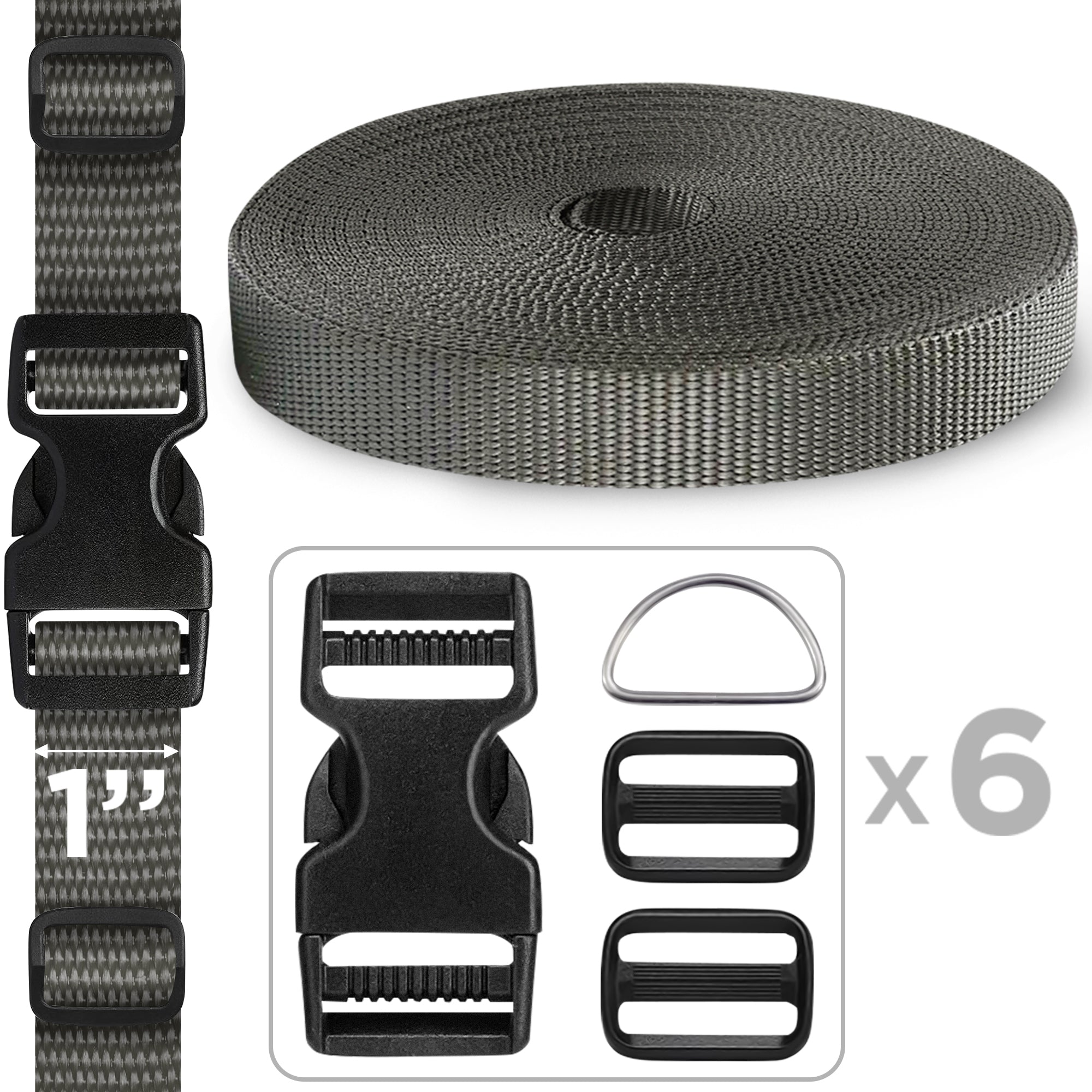 1" Buckles & Strap Kit – Charcoal – 6 Yards - image 1