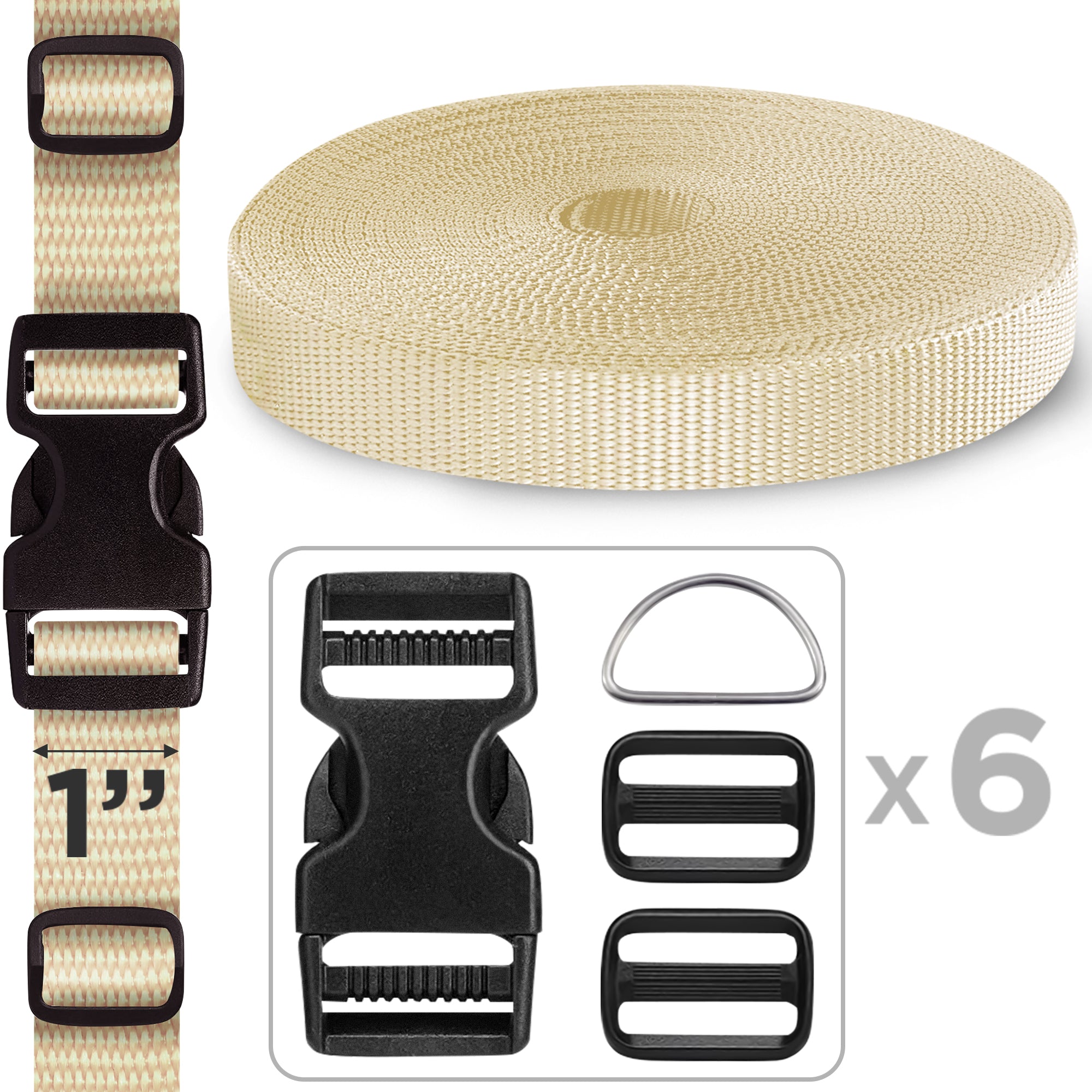 1" Buckles & Strap Kit – Cream – 6 Yards - image 1