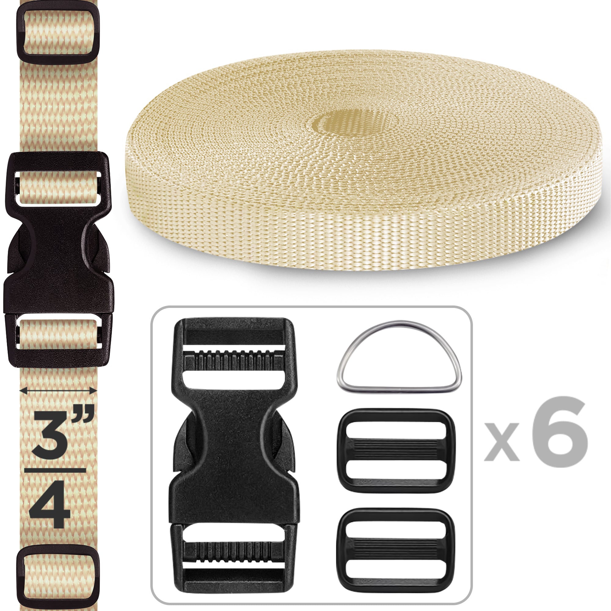3/4" Buckles & Strap Kit – Cream – 6 Yards - image 1