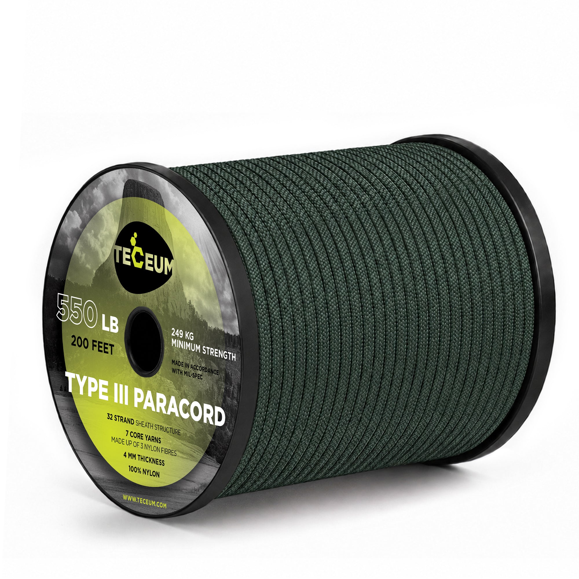 Paracord III 550 Dark Emerald Green – 200 ft - image 1