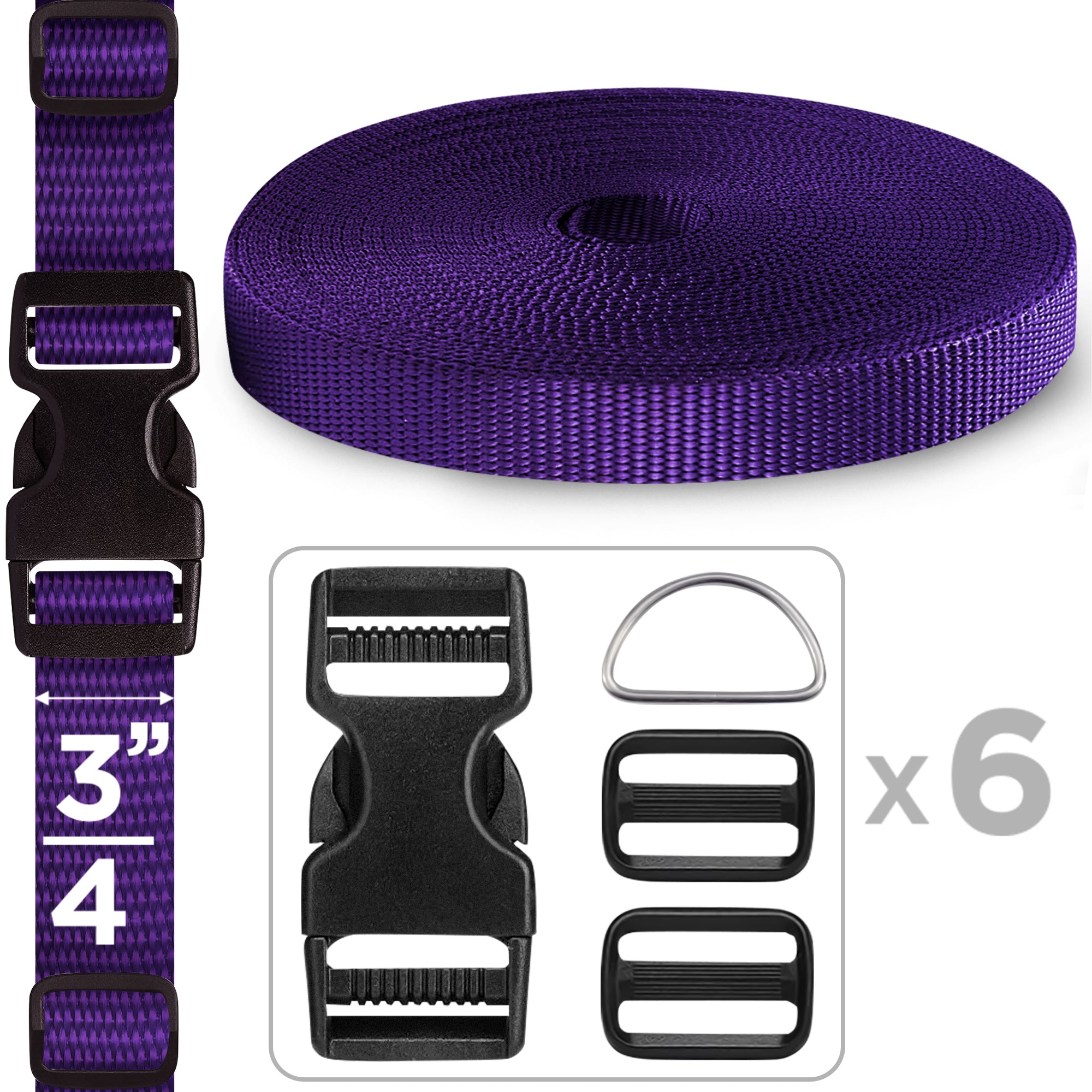 3/4" Buckles & Strap Kit – Dark Purple – 6 Yards - image 1