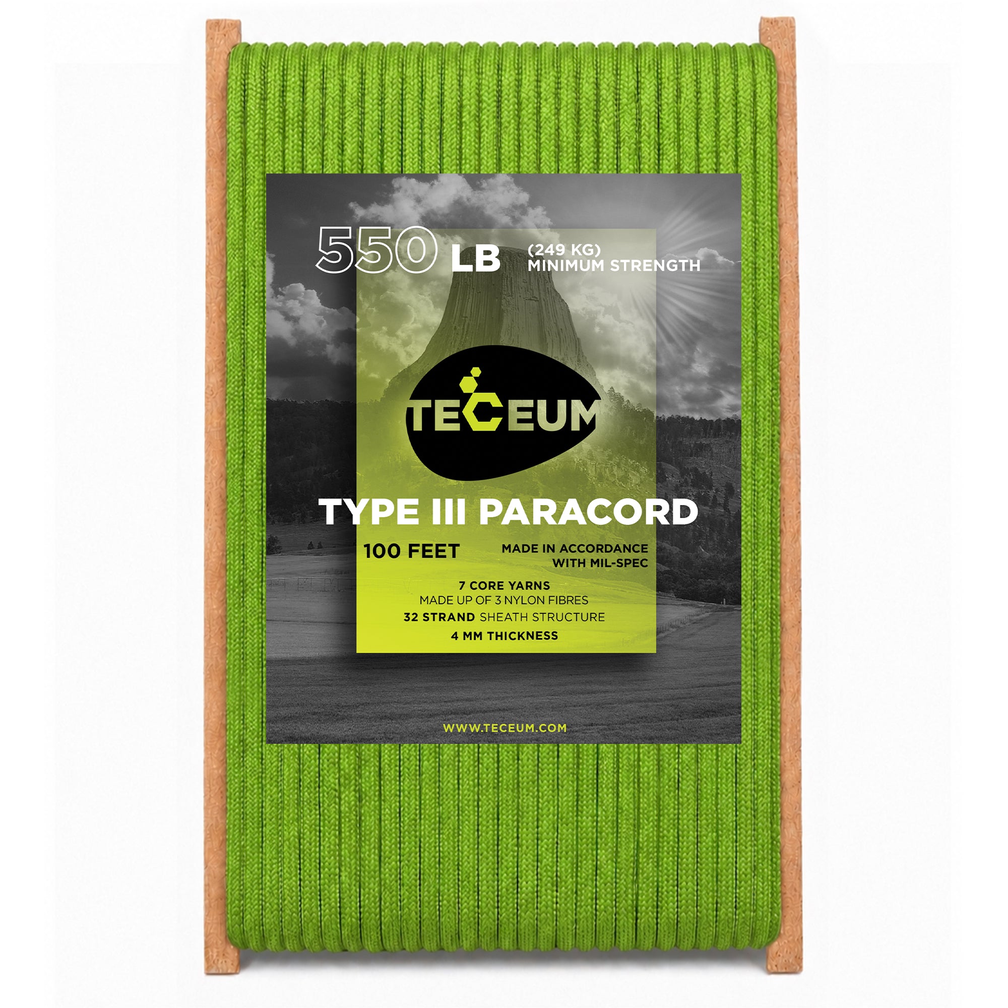 Paracord III 550 Fluo Green – 100 ft - image 1