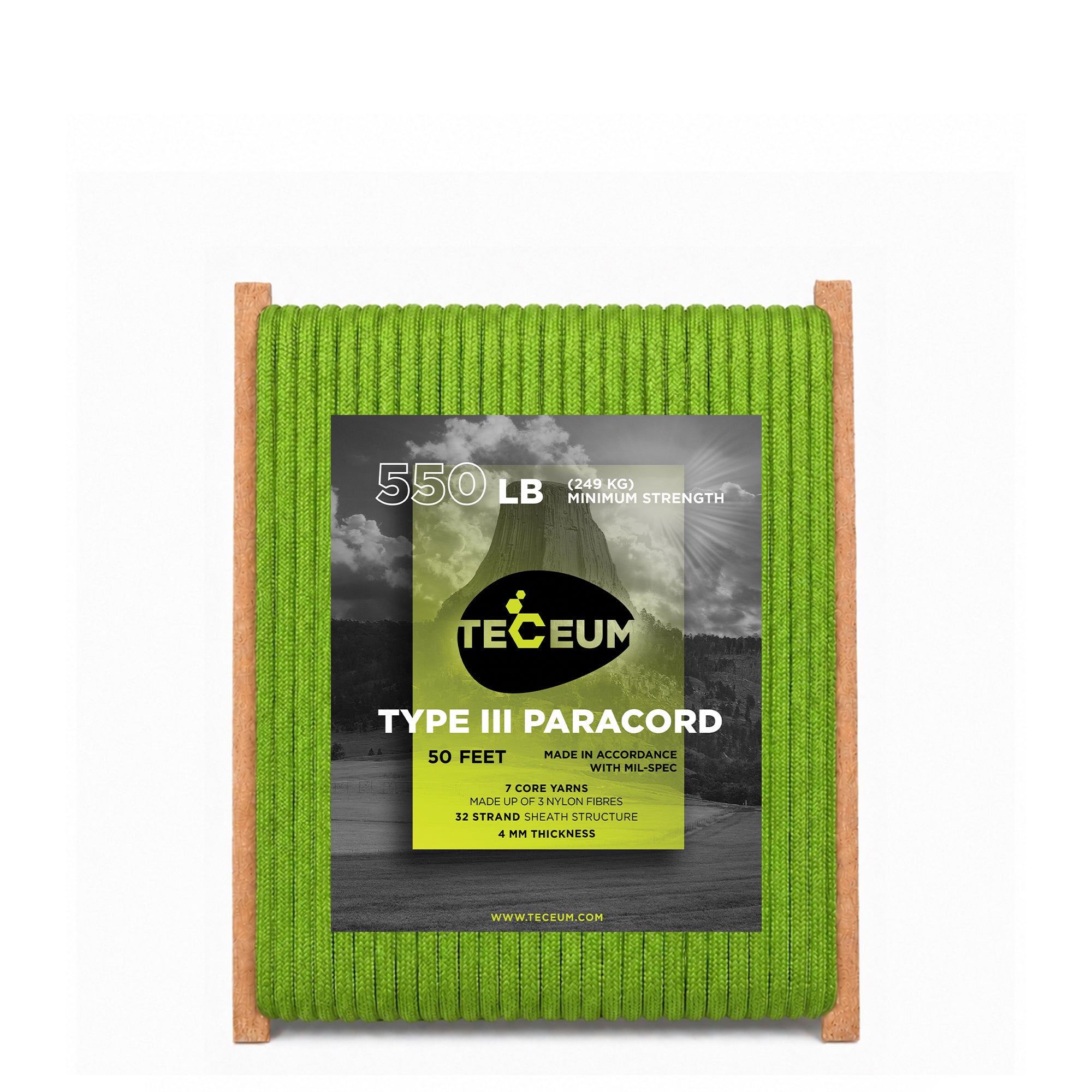 Paracord III 550 Fluo Green – 50 ft - image 1