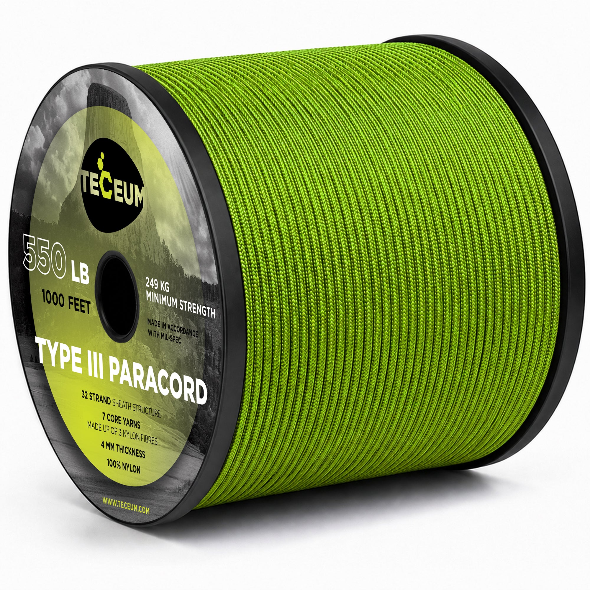 Paracord III 550 Fluo Green – 1000 ft - image 1