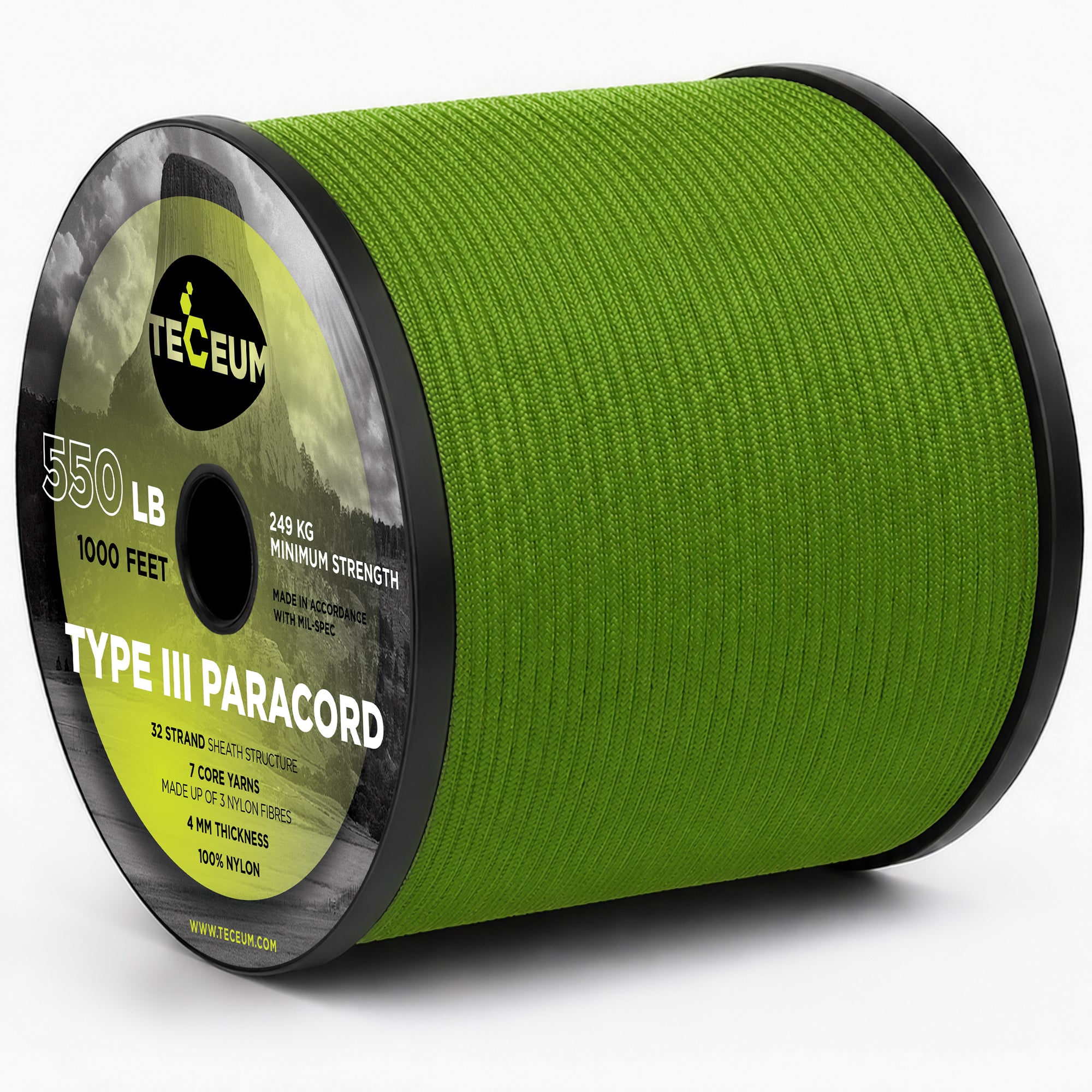Paracord III 550 Fluo Green – 1000 ft - image 1