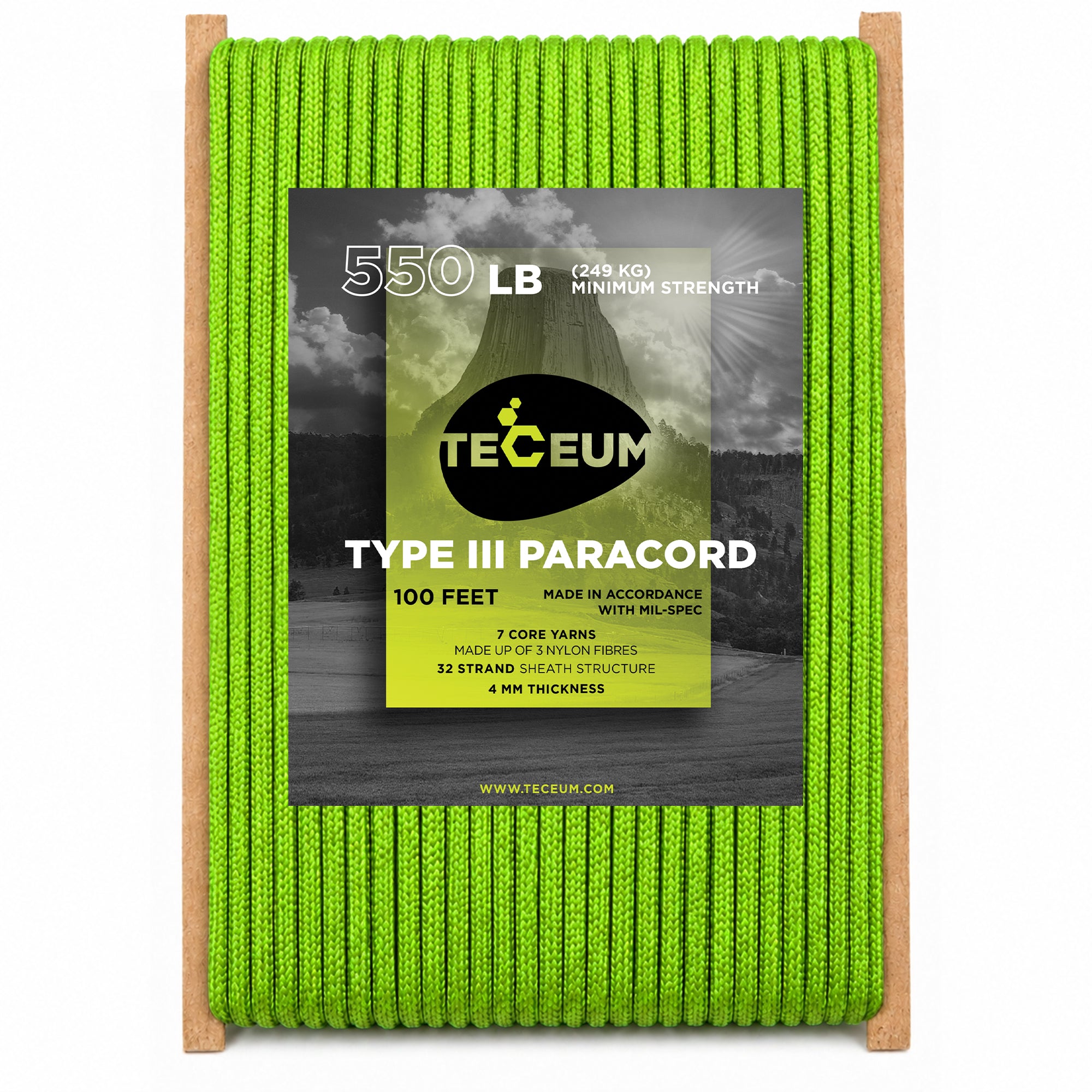 Paracord III 550 Fluo Green – 100 ft - image 1