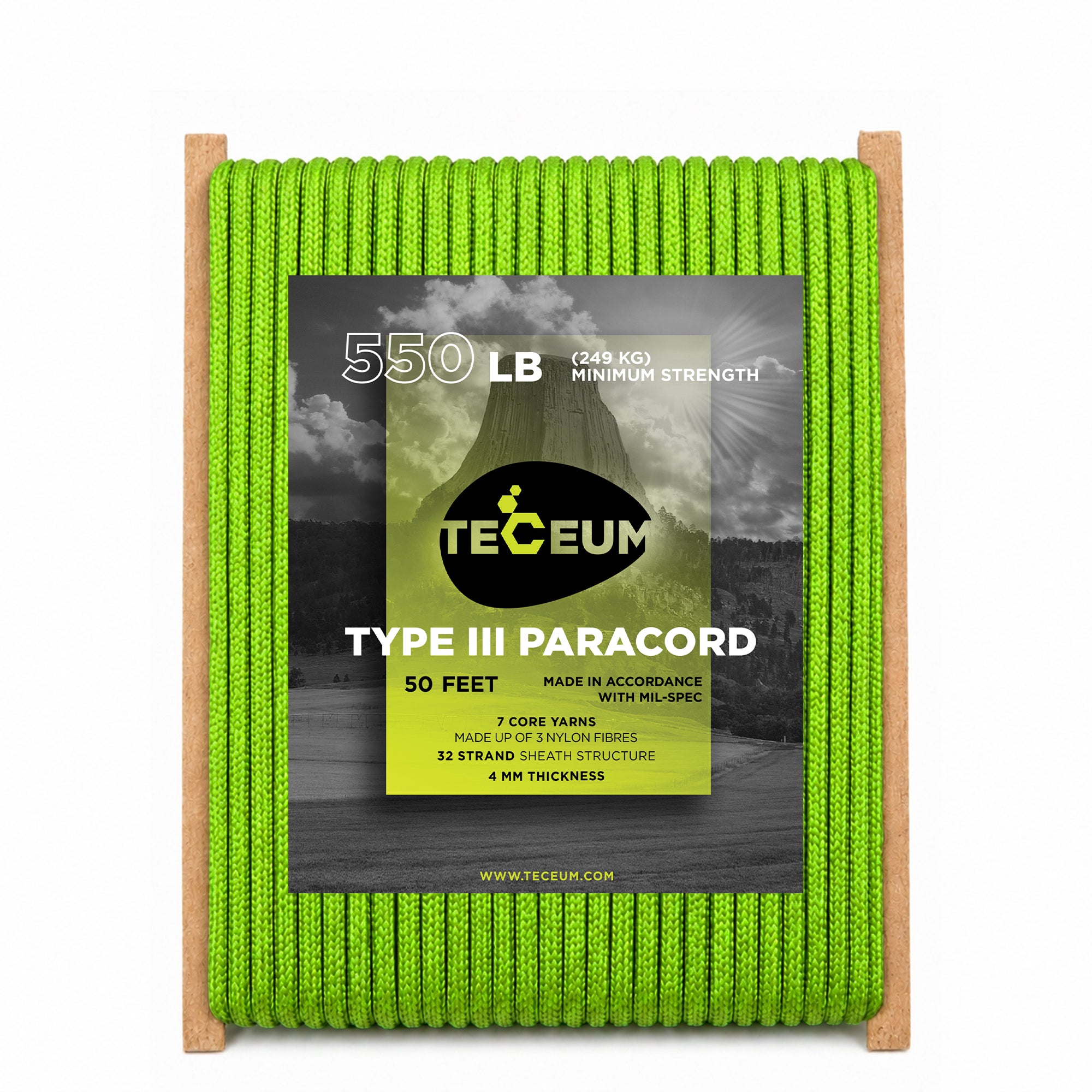 Paracord III 550 Fluo Green – 50 ft - image 1