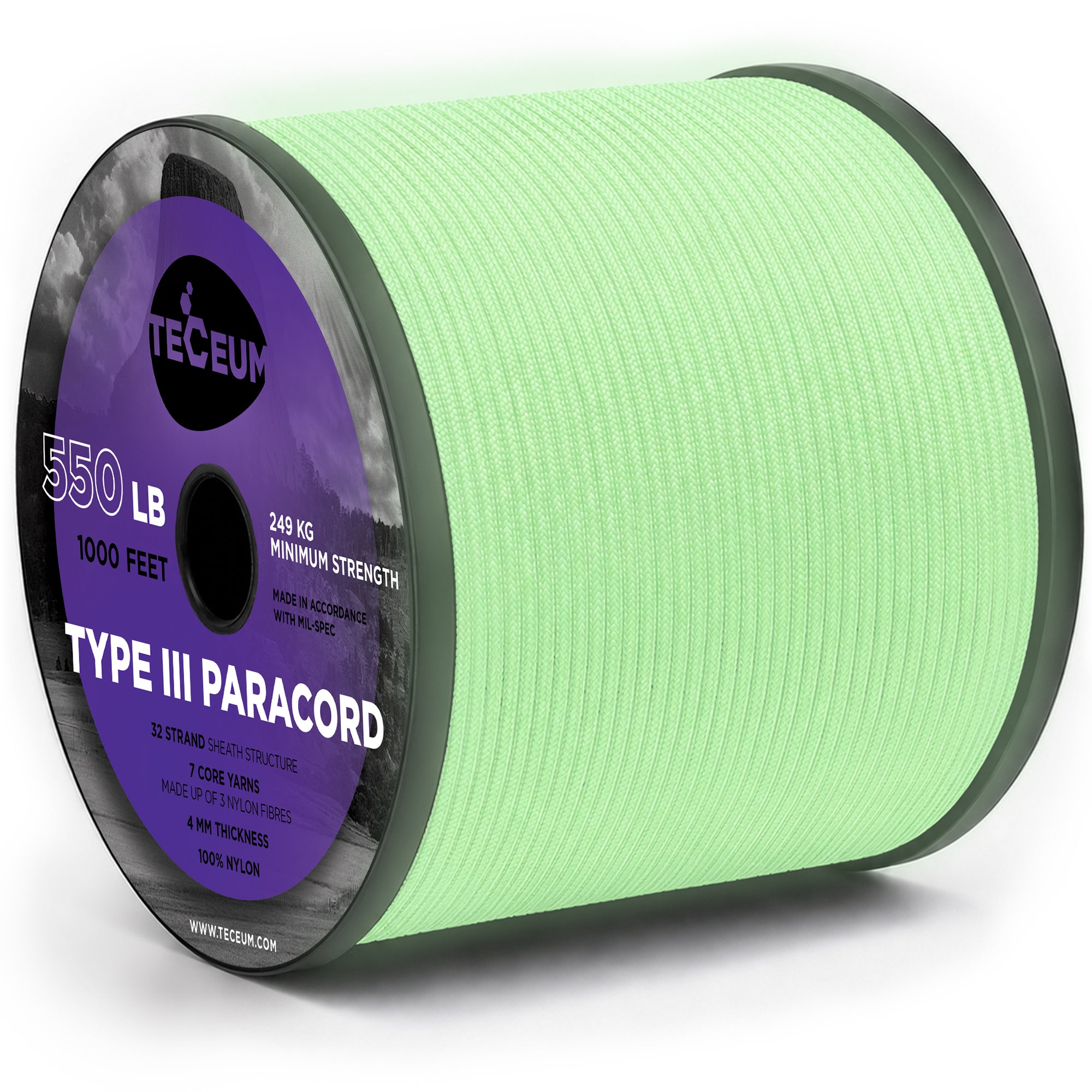 Paracord III 550 Green - Glow in the dark – 1000 ft - image 1