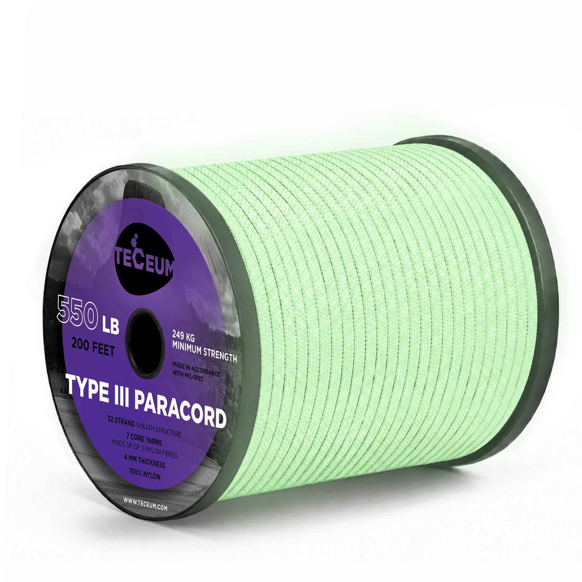 Paracord III 550 Green - Glow in the dark – 200 ft - image 1