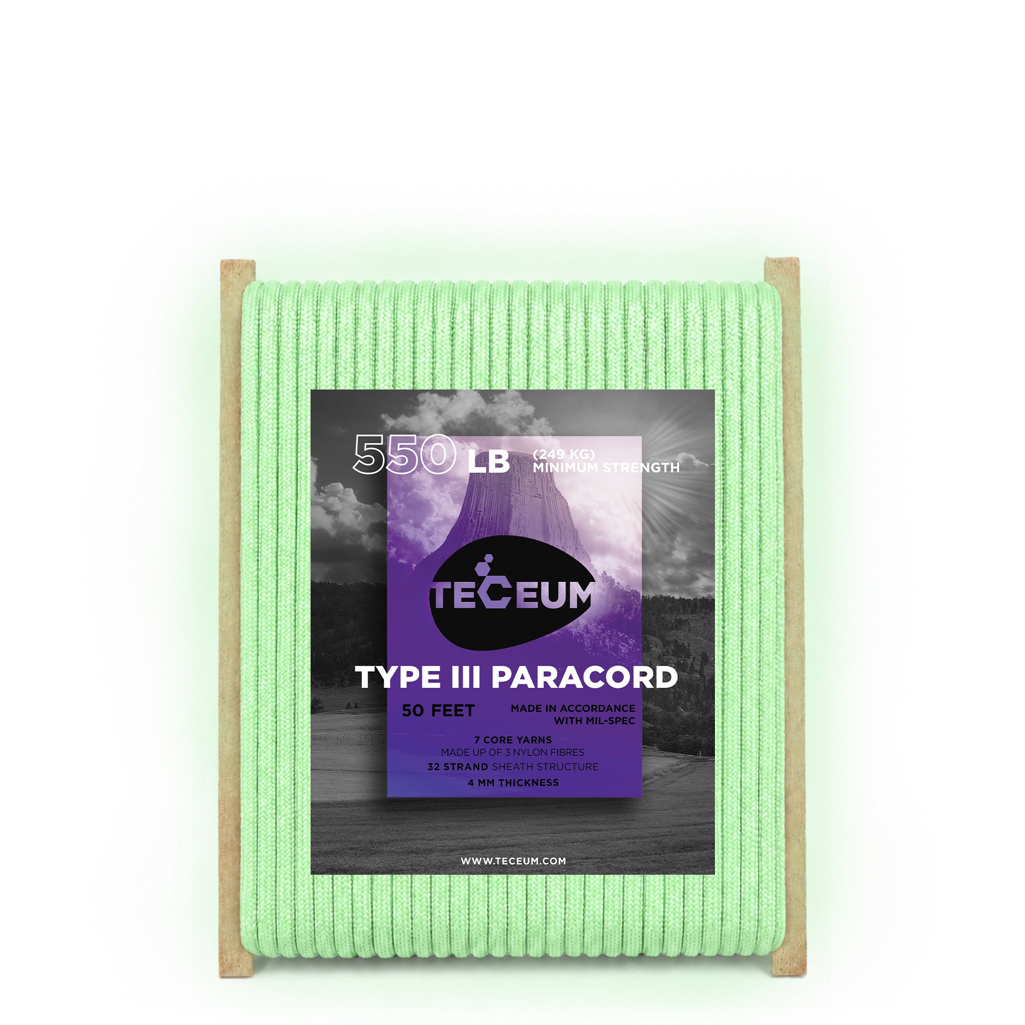 Paracord III 550 Green - Glow in the dark – 50 ft - image 1