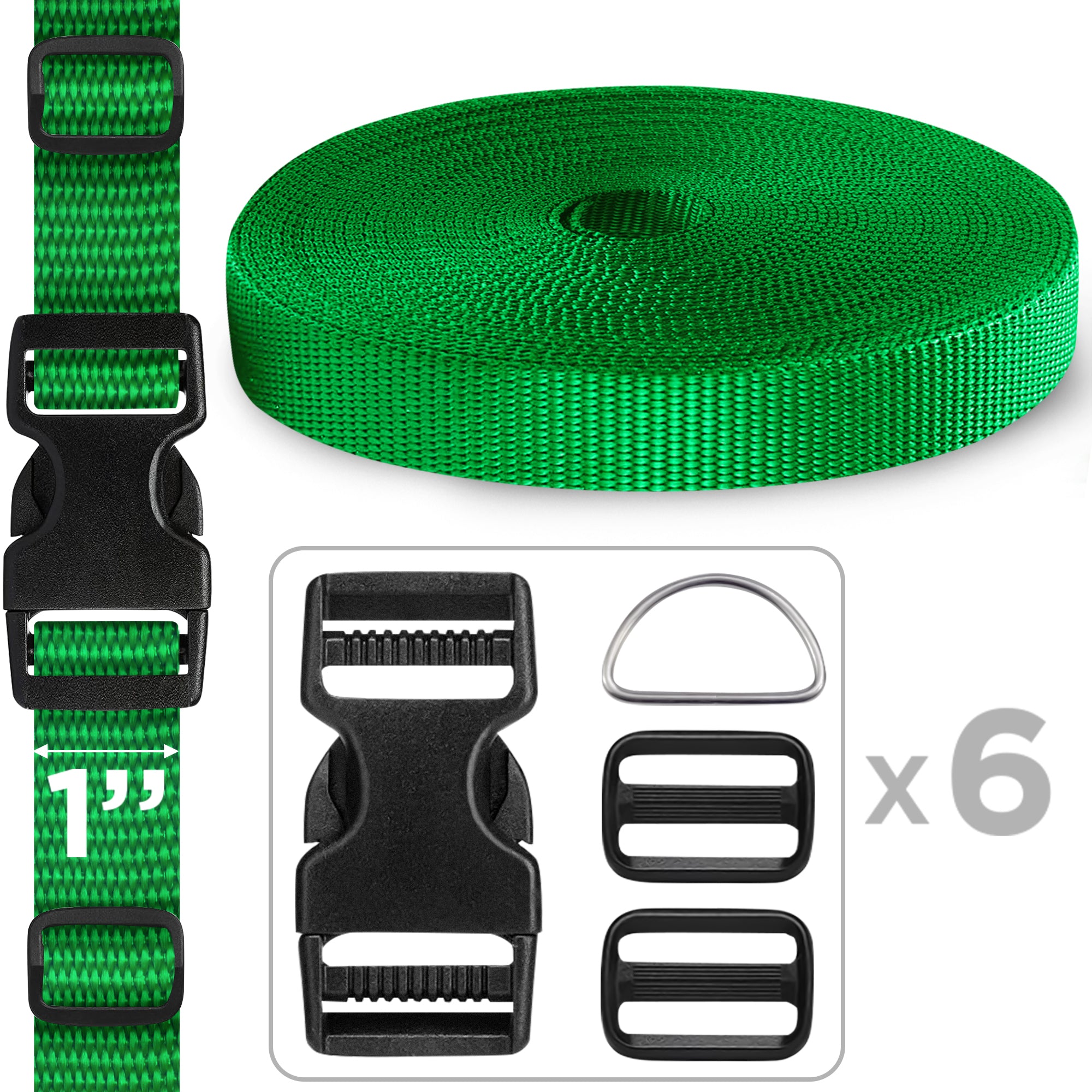 1" Buckles & Strap Kit – Green – 6 Yards - image 1