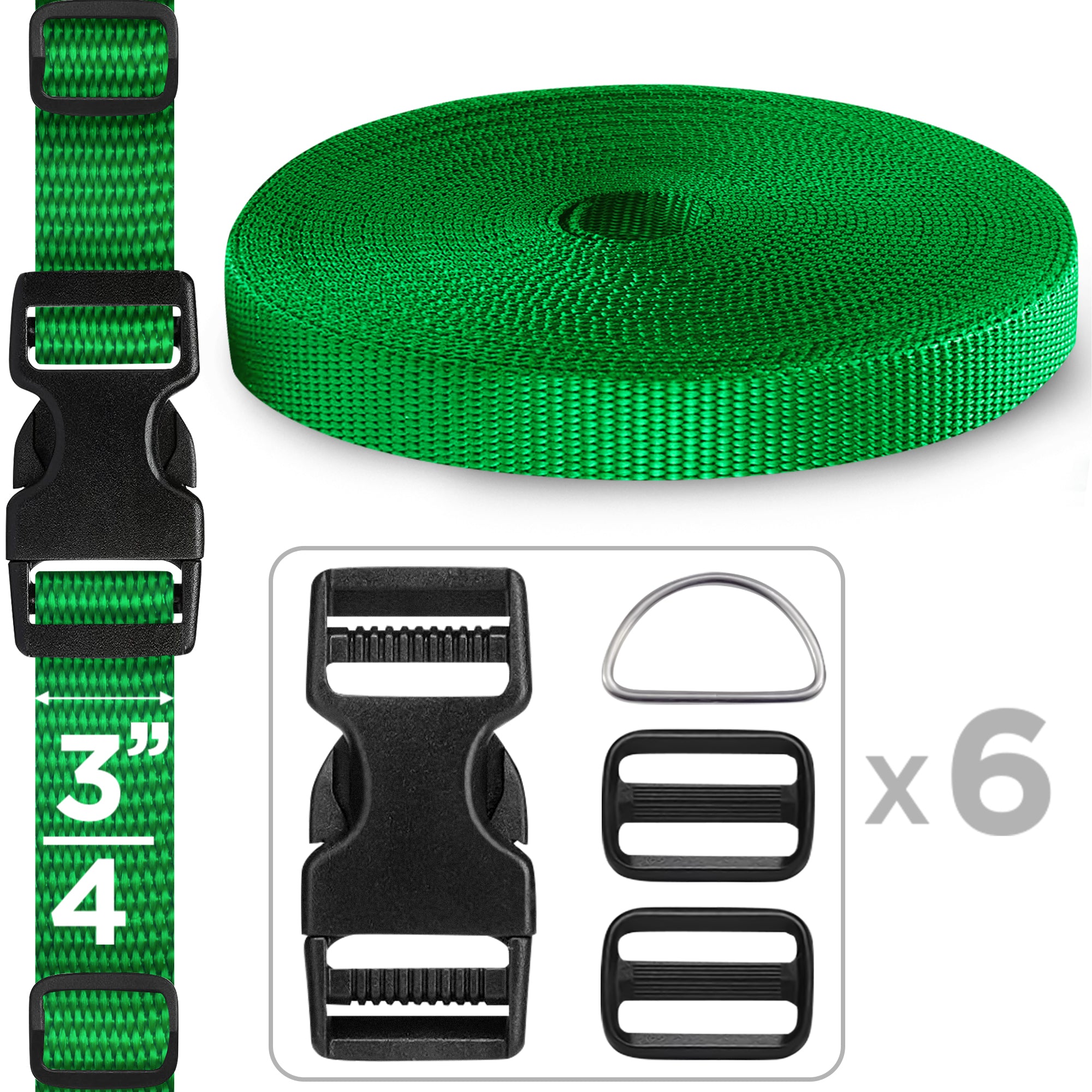 3/4" Buckles & Strap Kit – Green – 6 Yards - image 1