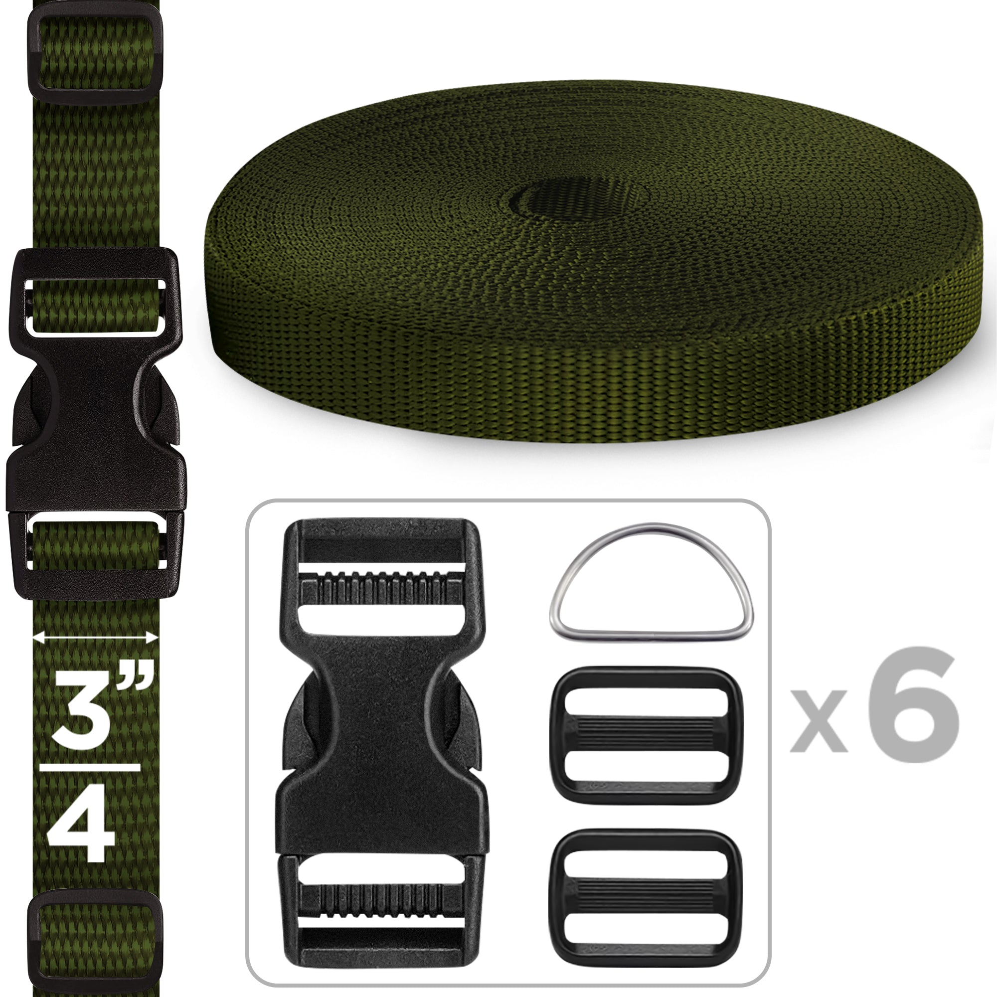 3/4" Buckles & Strap Kit – Khaki – 6 Yards - image 1