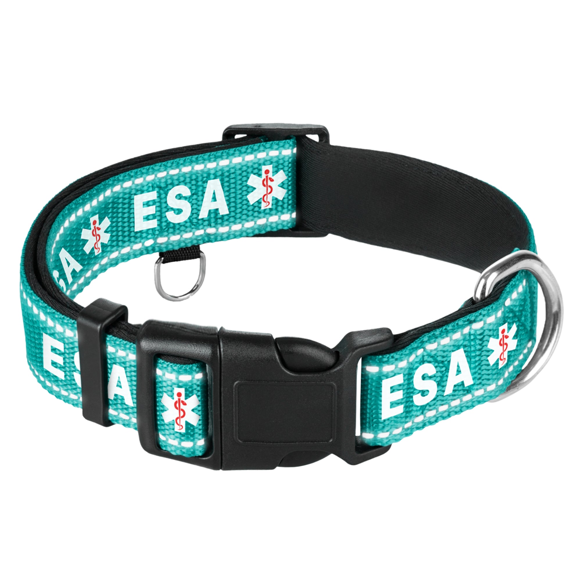 Reflective Dog Collar - 1" - M - Teal - ESA - image 1