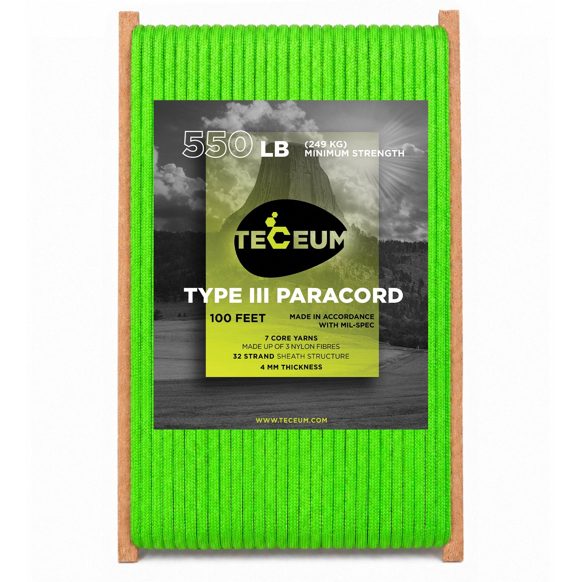 Paracord III 550 Neon Green – 100 ft - image 1