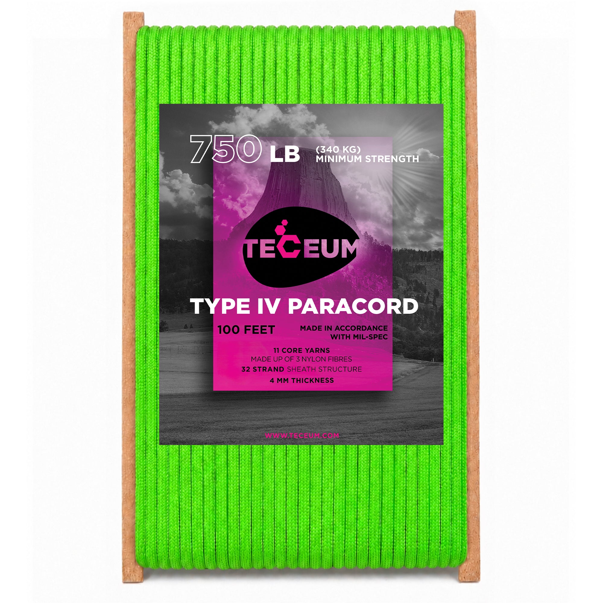 Paracord IV 750 Neon green – 100 ft - image 1