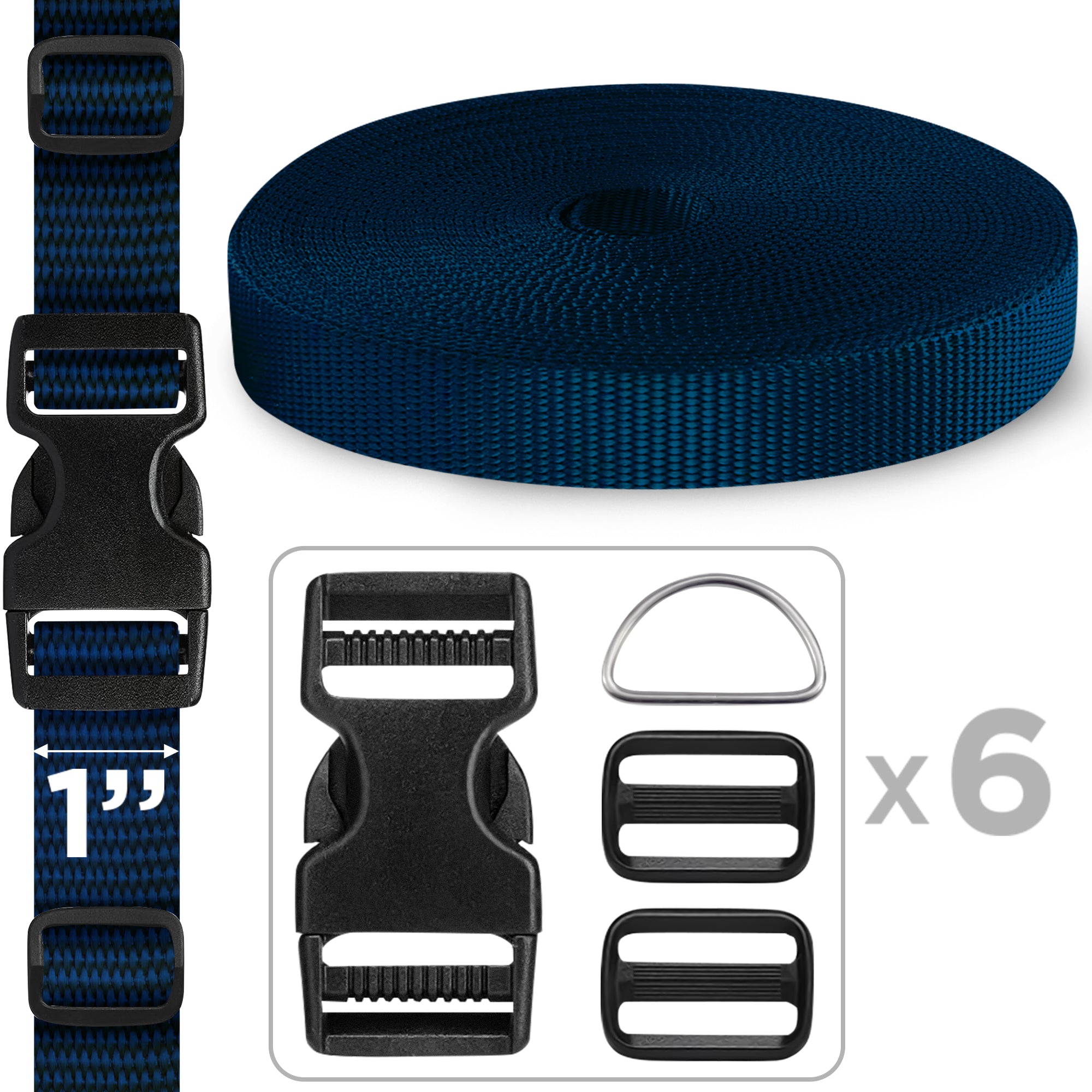 1" Buckles & Strap Kit – Navy Blue – 6 Yards - image 1