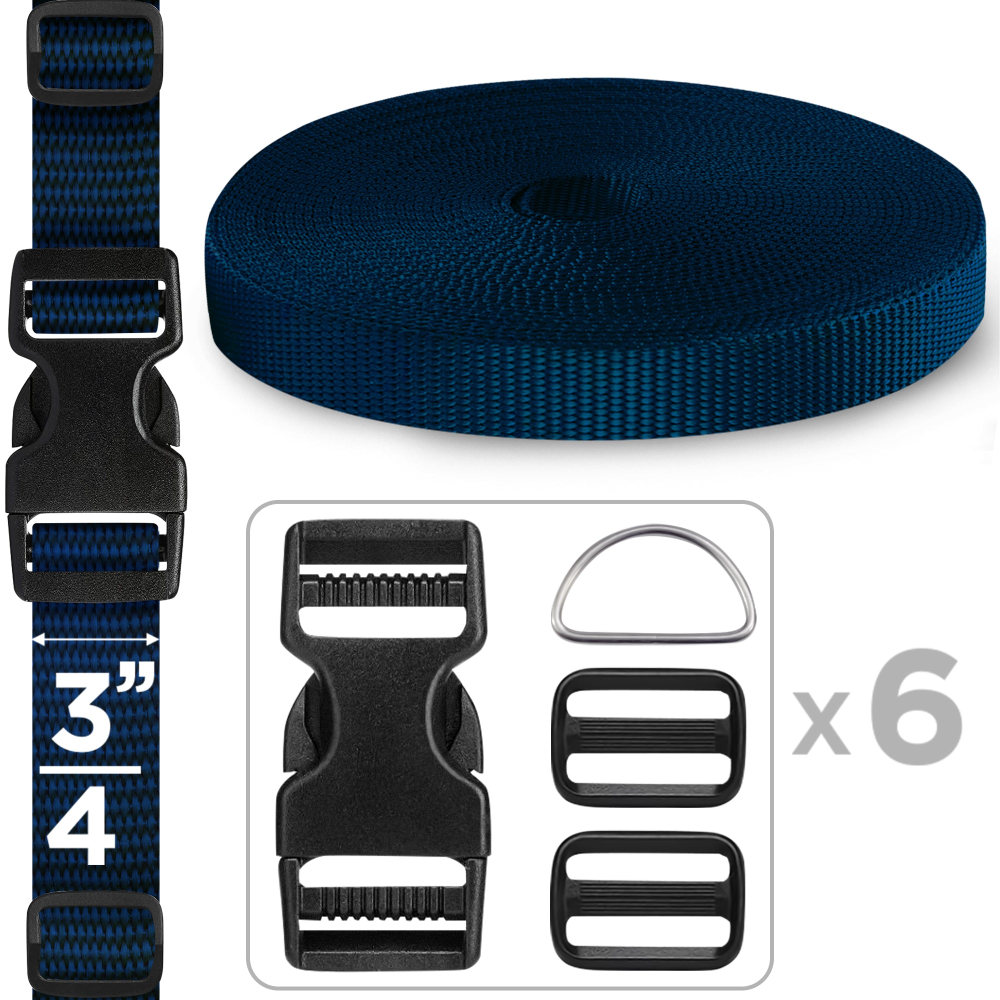 3/4" Buckles & Strap Kit – Navy Blue – 6 Yards - image 1