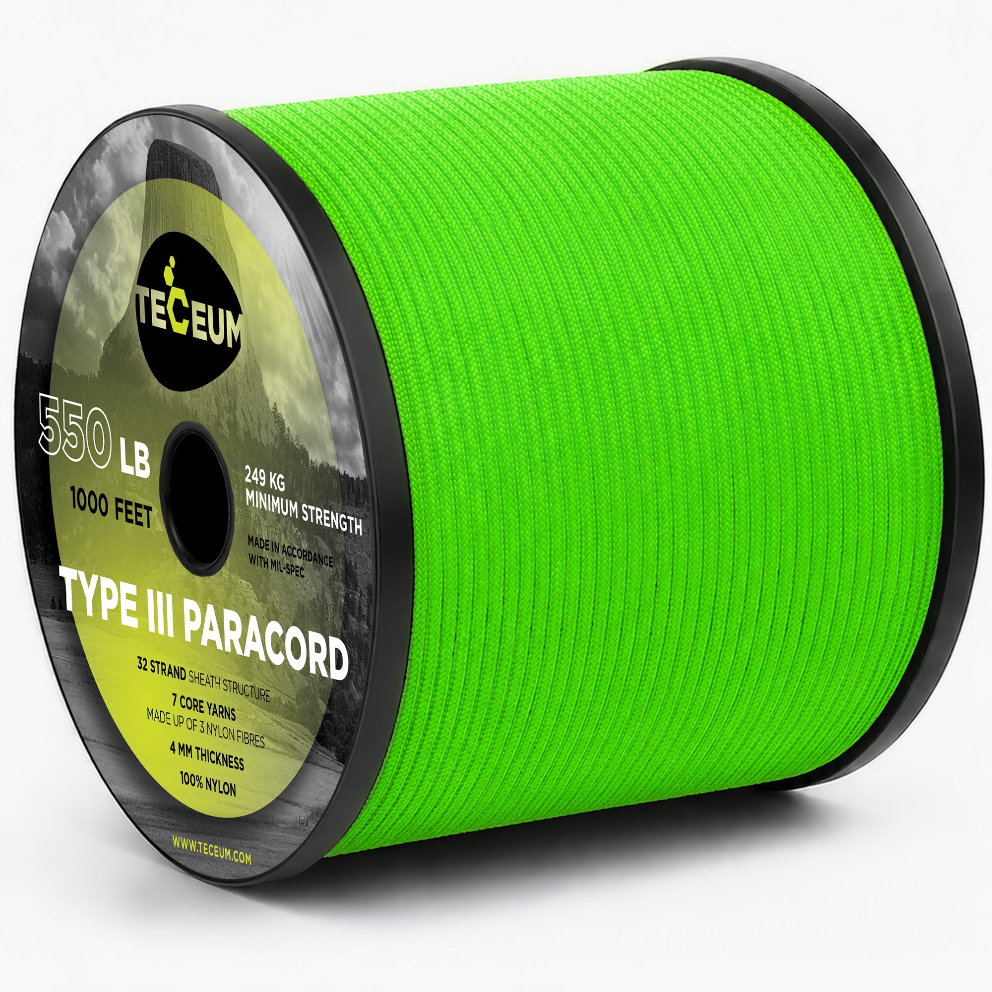 Paracord III 550 Neon Green – 1000 ft - image 1
