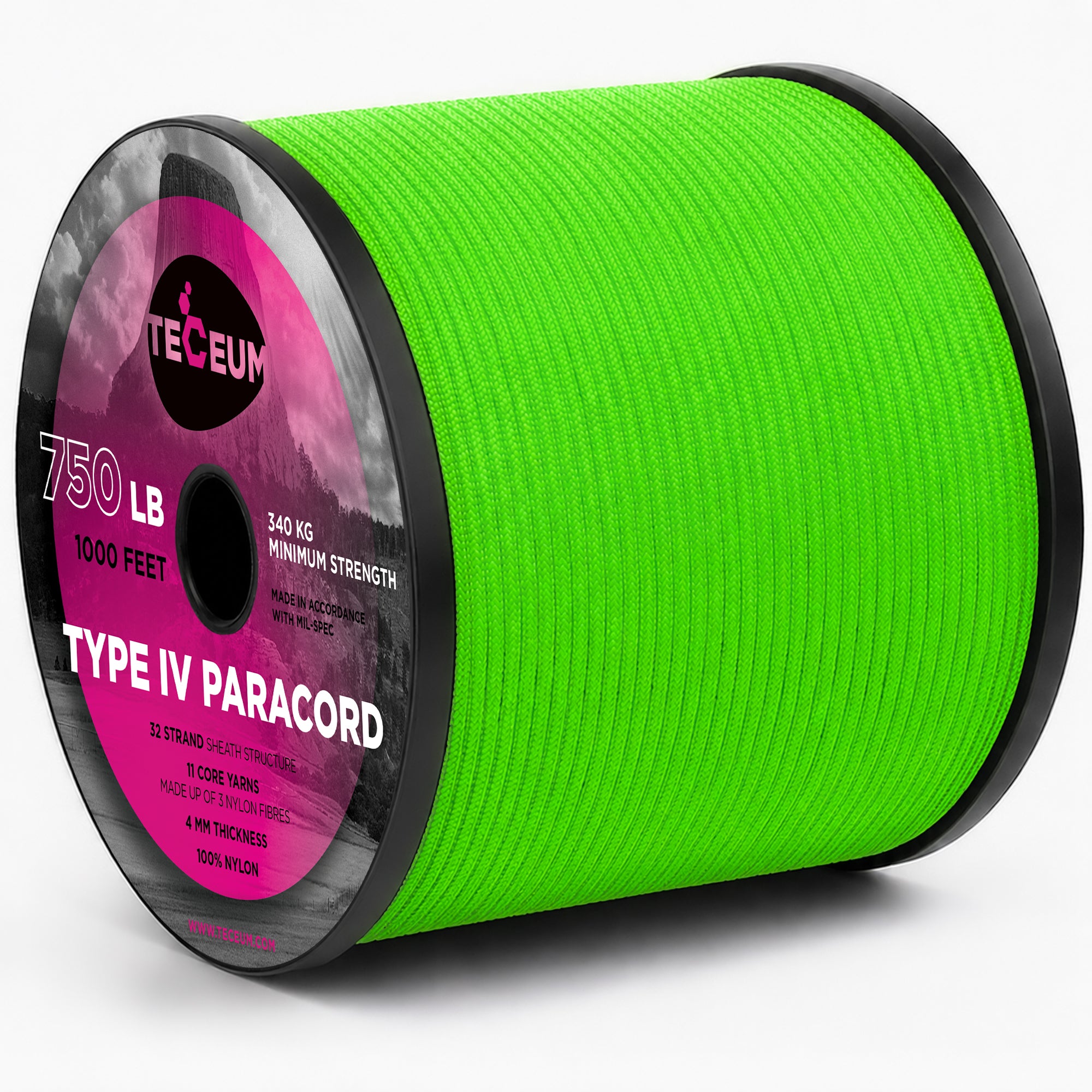 Paracord IV 750 Neon green – 1000 ft - image 1
