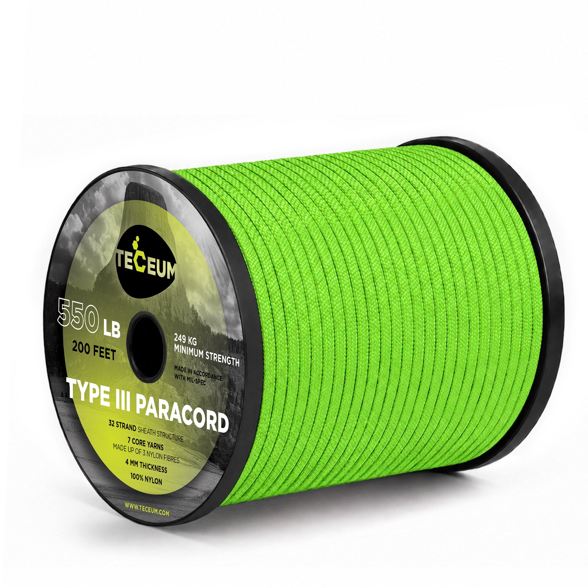 Paracord III 550 Neon Green – 200 ft - image 1