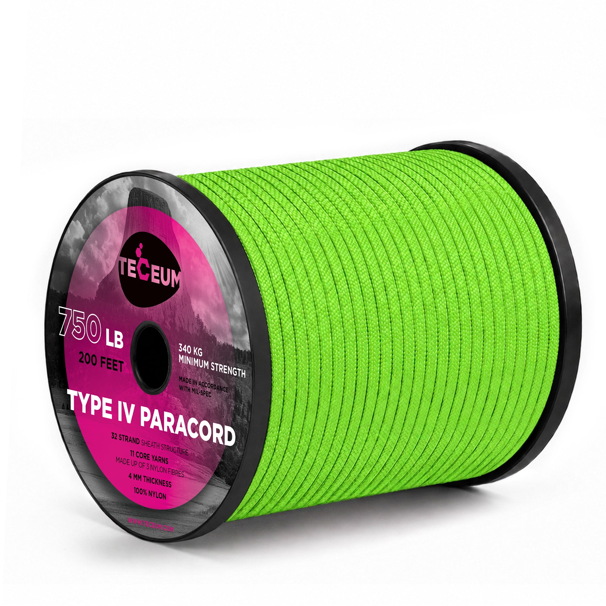 Paracord IV 750 Neon green – 200 ft - image 1