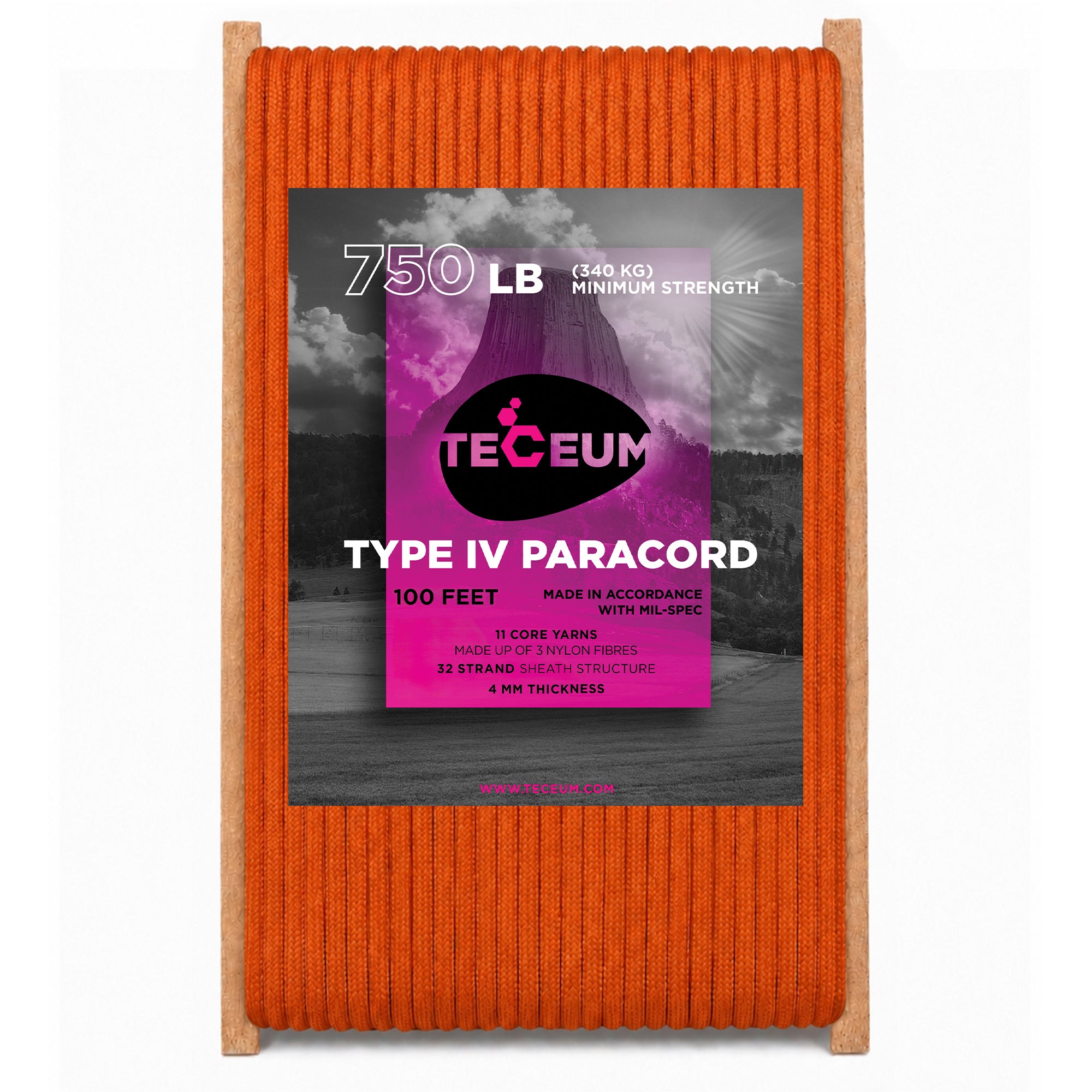 Paracord IV 750 Royal Orange – 100 ft - image 1