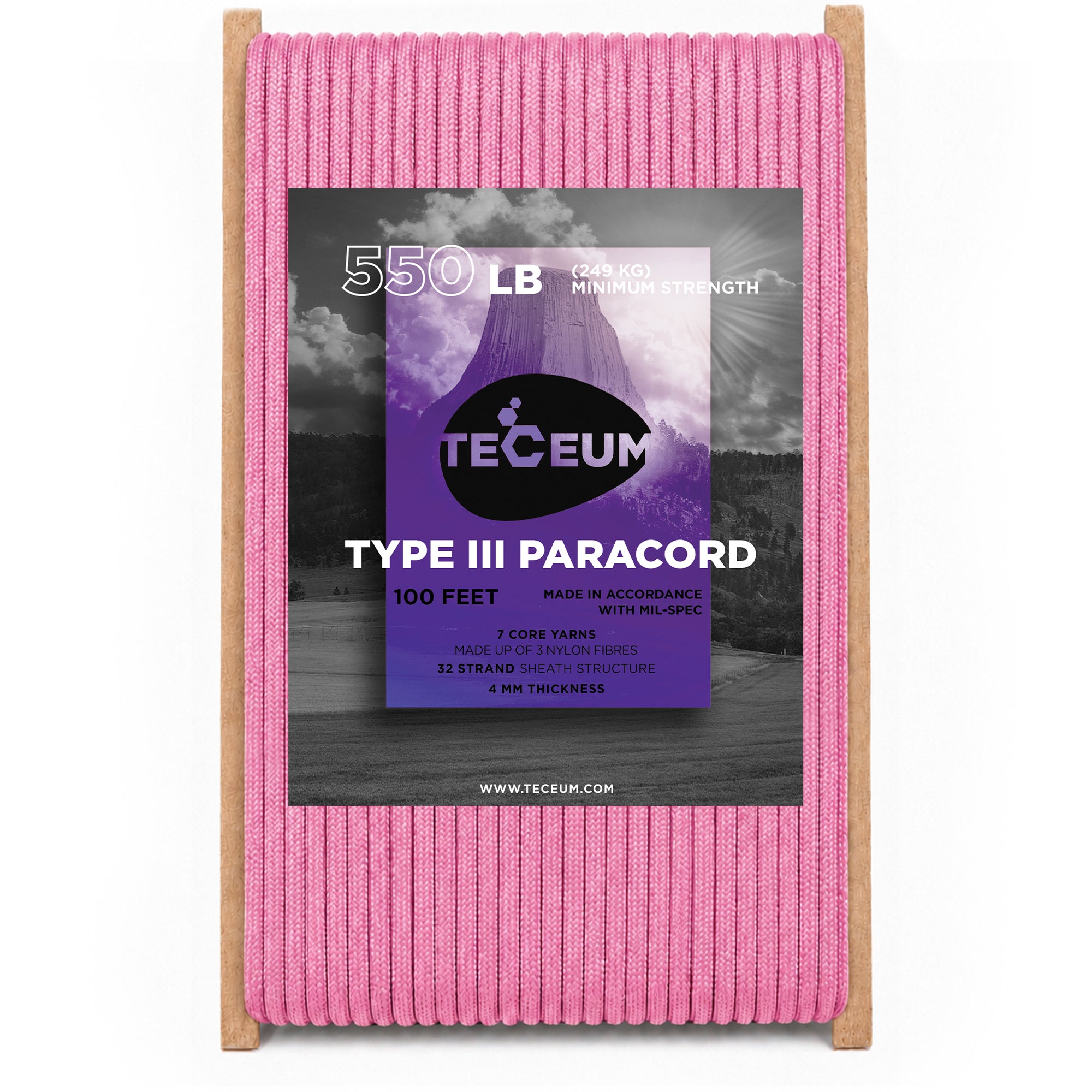 Paracord III 550 Pink – 100 ft - image 1