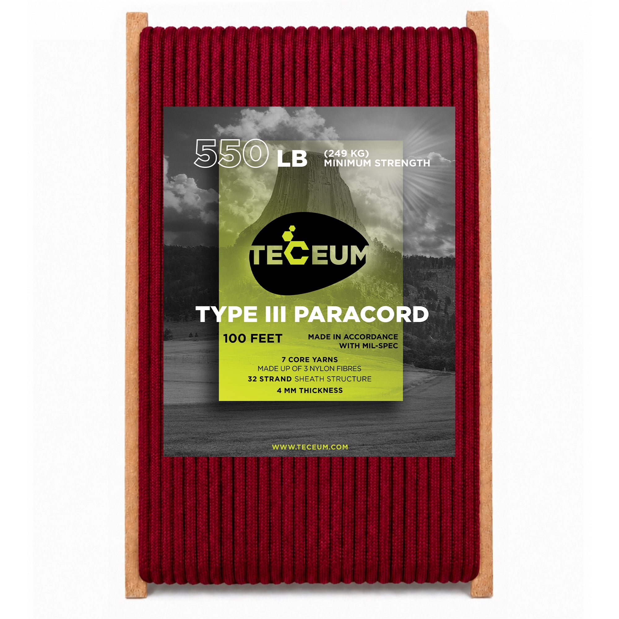 Paracord III 550 Red (Fire) – 100 ft - image 1