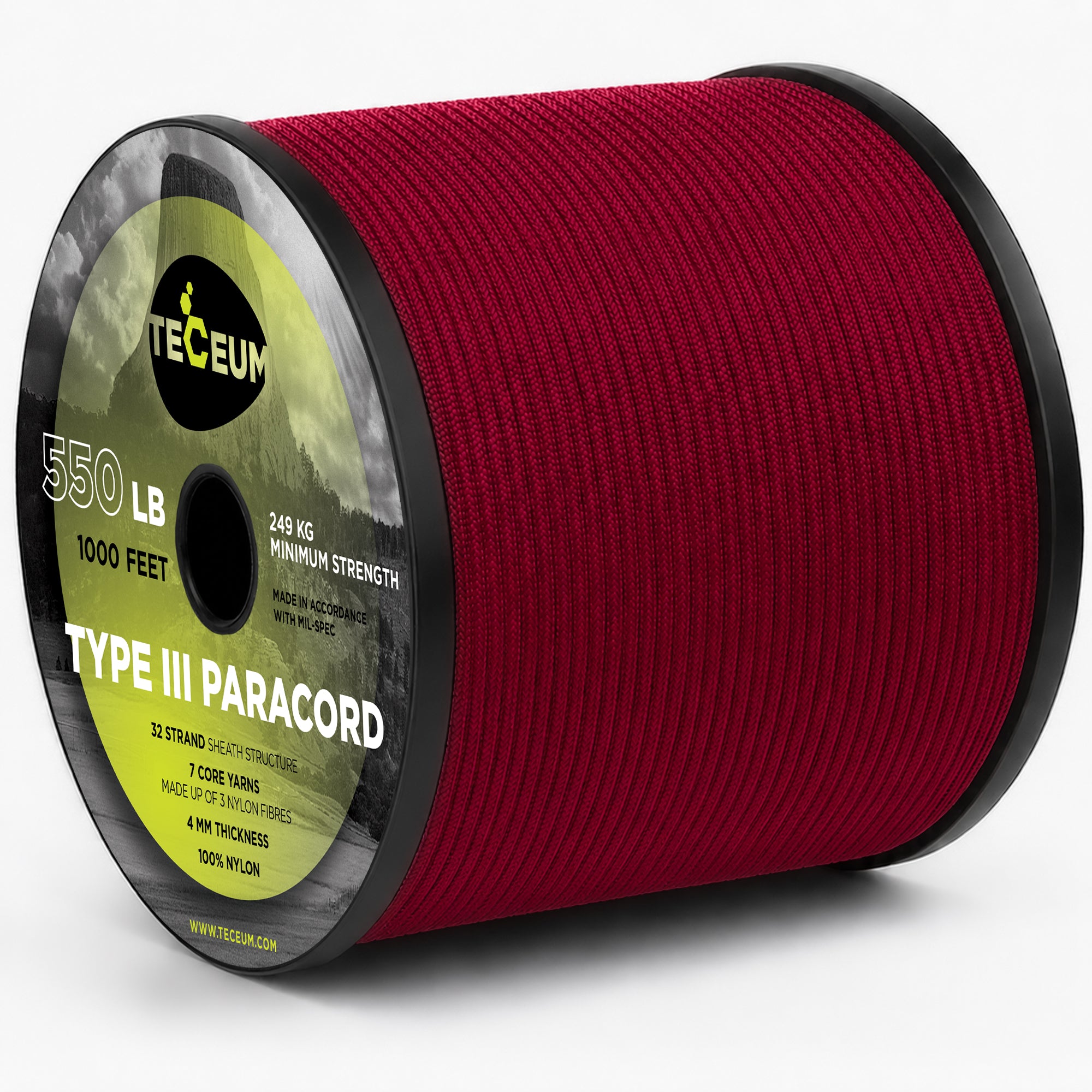 Paracord III 550 Red (Fire) – 1000 ft - image 1